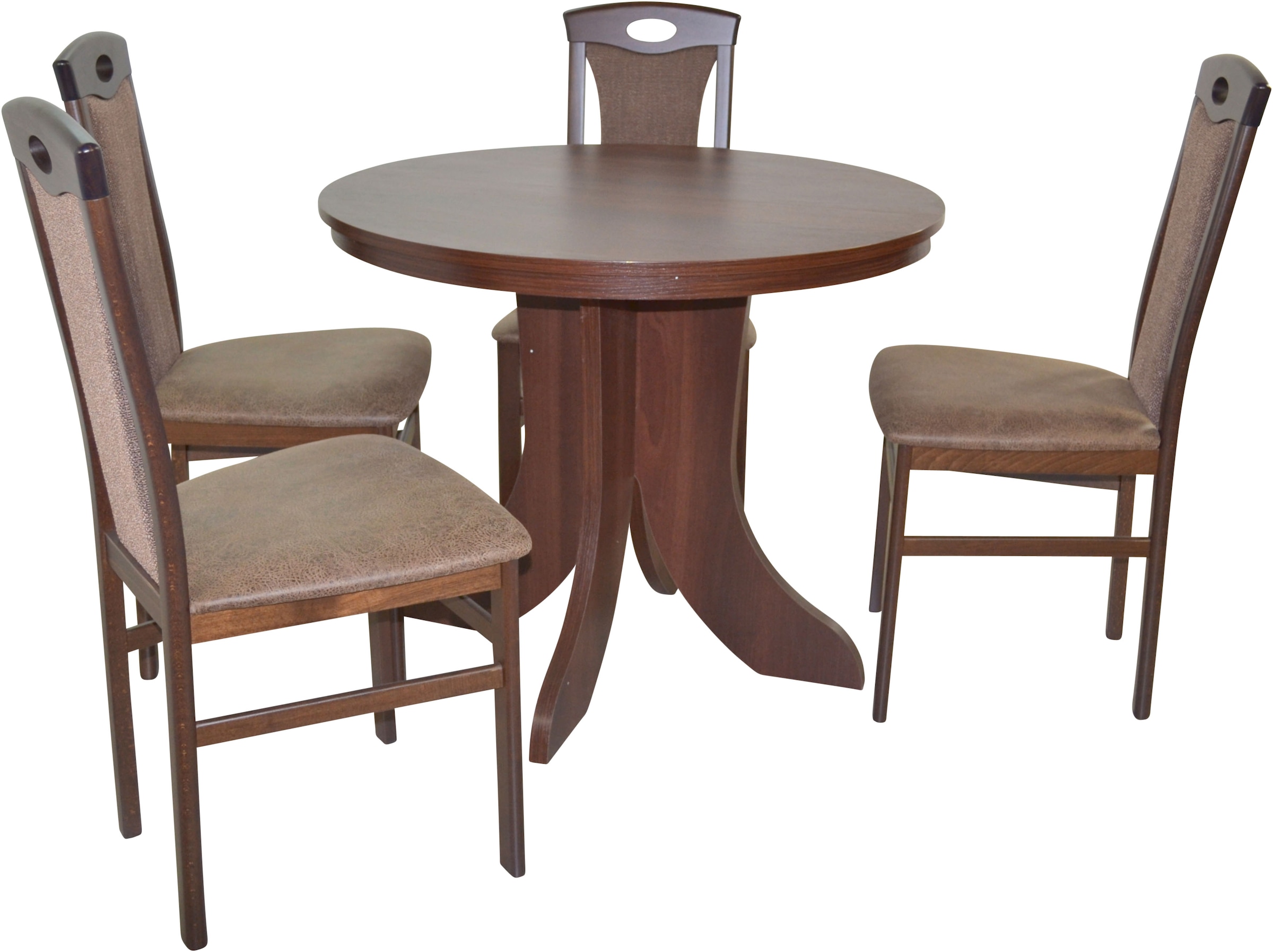 HOFMANN LIVING AND MORE Essgruppe »5tlg. Tischgruppe« Spar-Set, 5tlg. Tischgruppe, 5 Stk. tlg. Stühle montiert Nussbaum-Nachbildung + braun +...