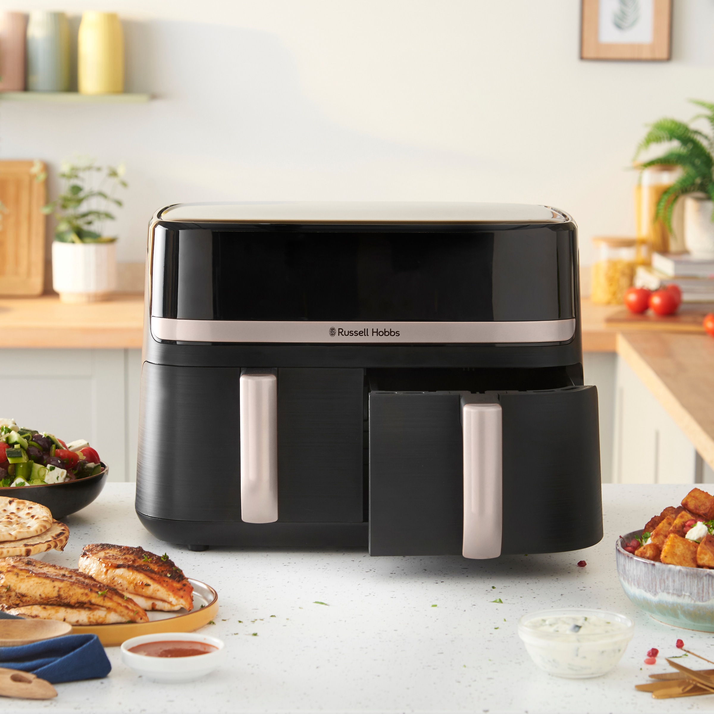 RUSSELL HOBBS Heißluftfritteuse »27680-56 s SatisFryTM Dual basket, 4,5L«, 2800 W, Airfryer–wenig oder kein Öl erforderlich, 9 Programme, 9 L