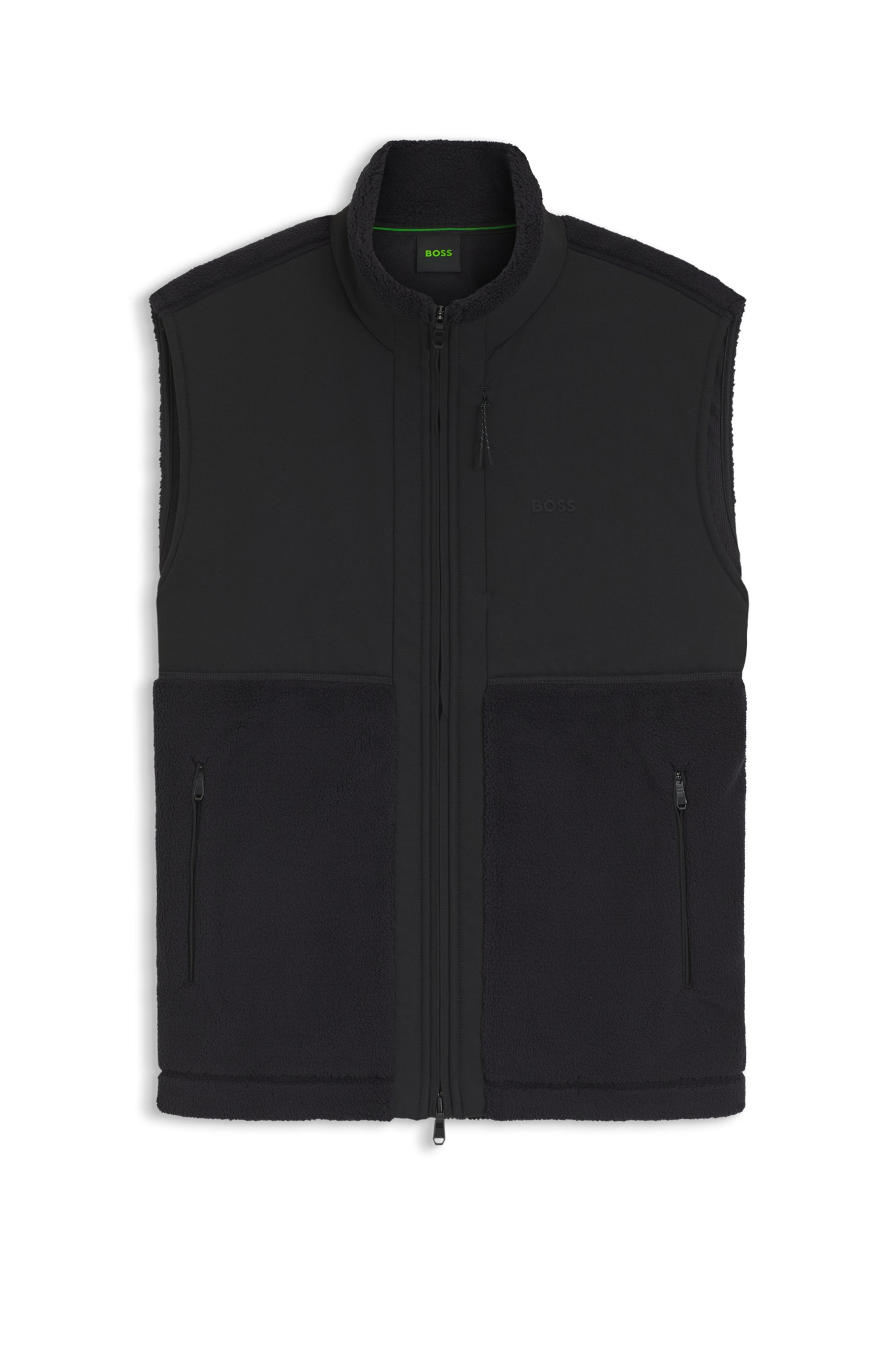 BOSS GREEN Fleeceweste »SW Sveedy« Teddyfleece mit gewebten Kontrastdetails, Relaxed Fit, gesticktes Logo
