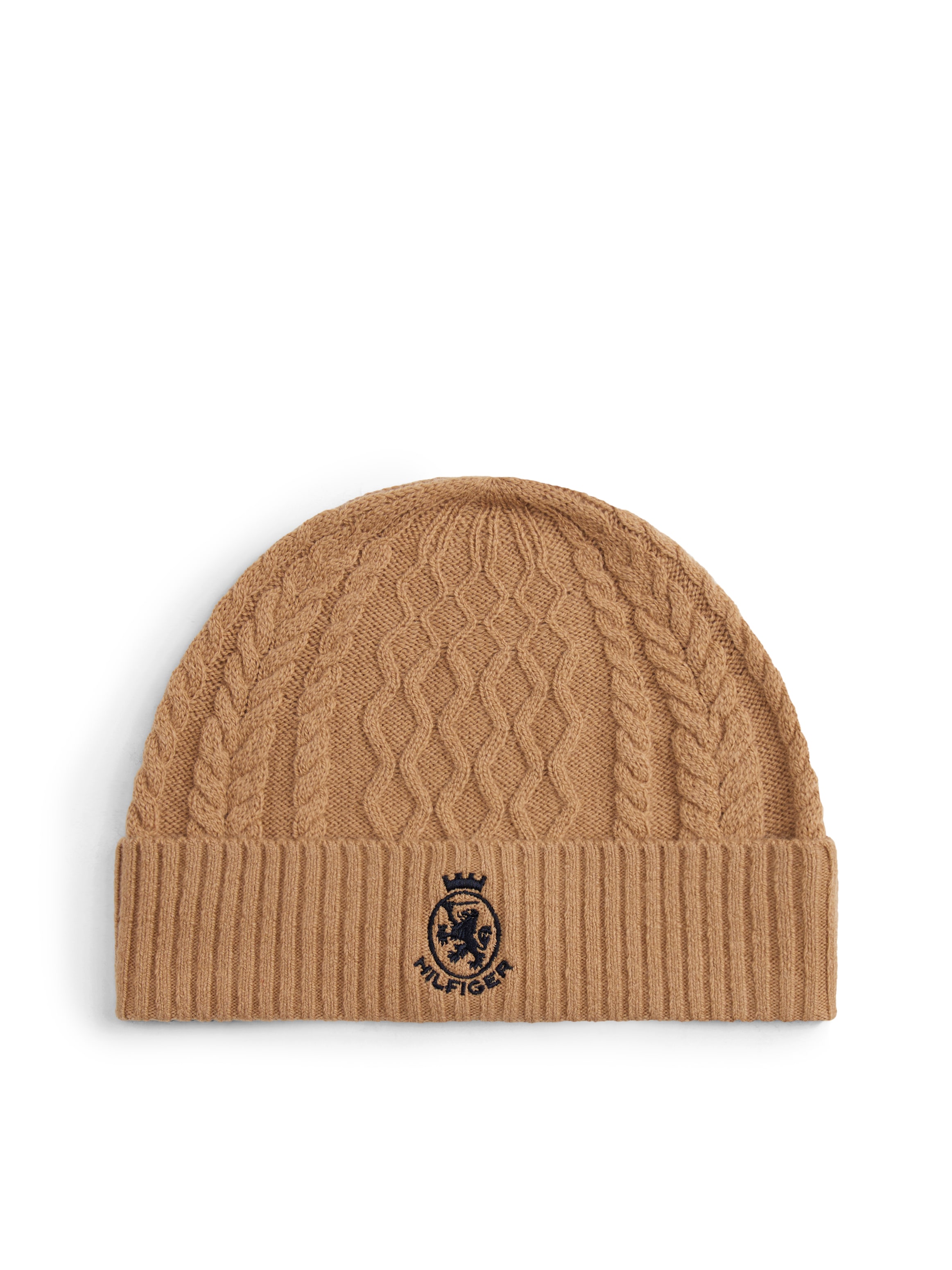 Tommy Hilfiger Beanie »TH CREST KNIT« Zopfstrickmuster, mit TH-Wappen