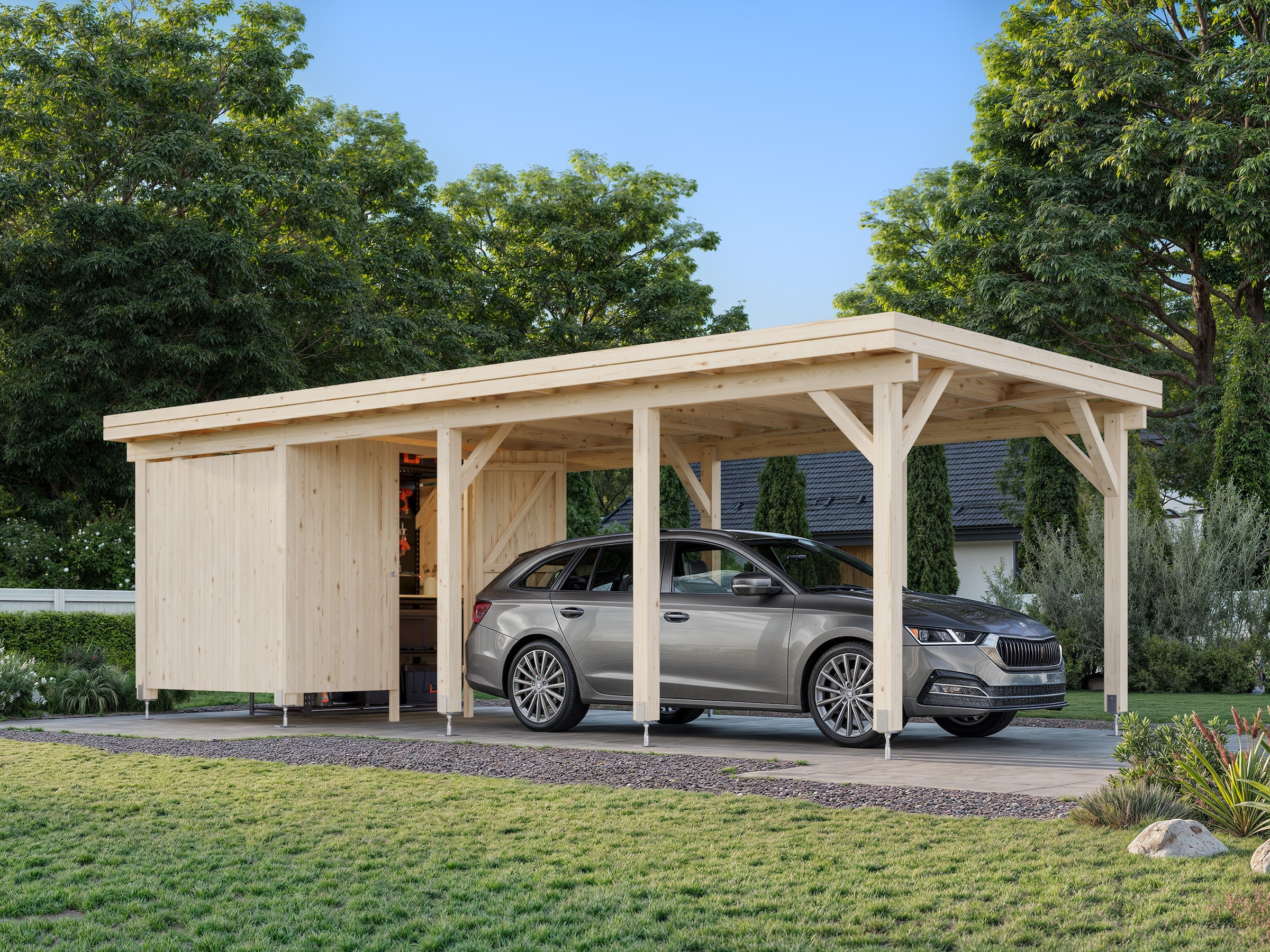 Palmako Einzelcarport »Karl mit Geräteraum« Massivholz 291 cm natur