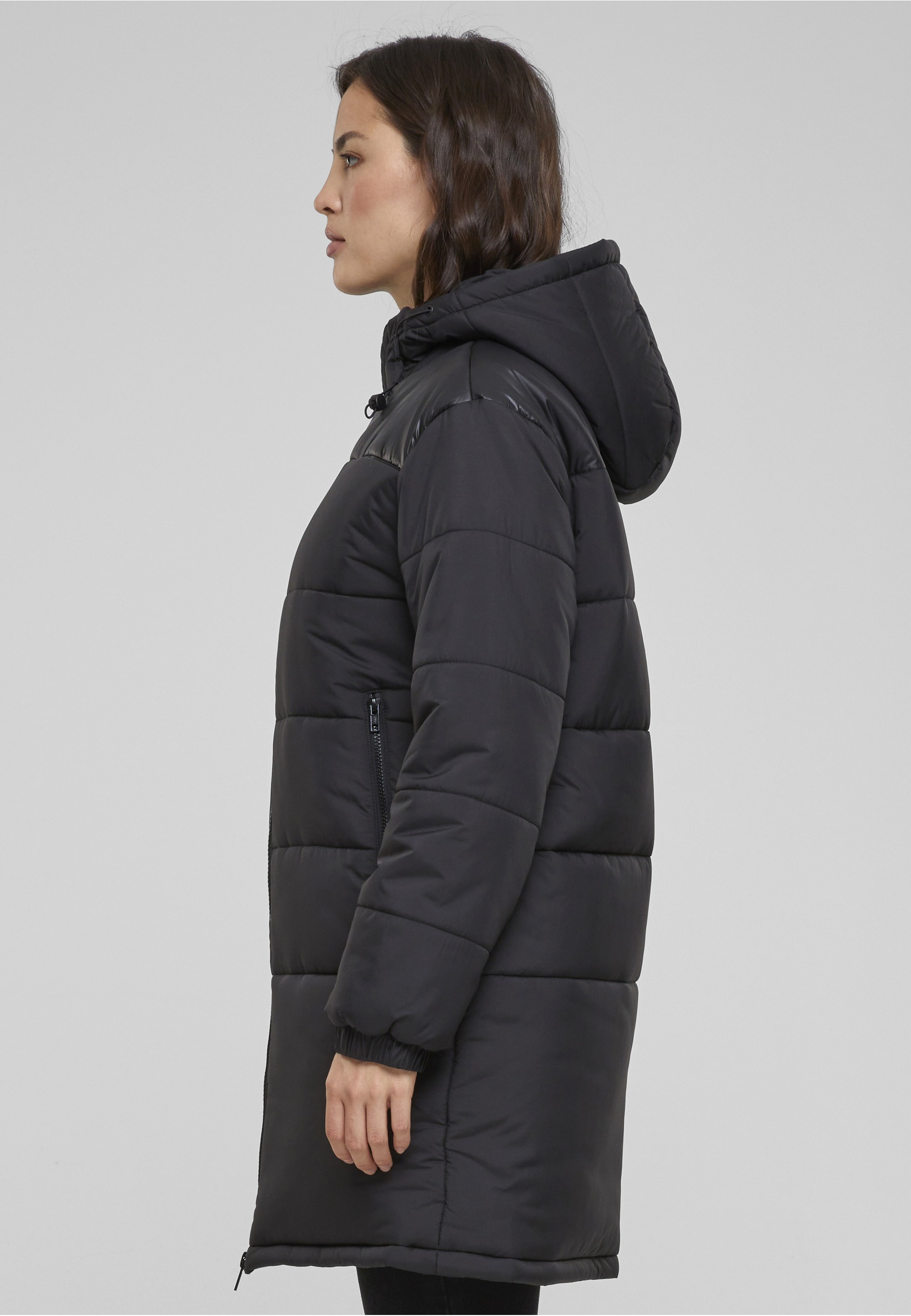 URBAN CLASSICS Winterjacke »Urban Classics Damen Ladies Hooded Mixed Puffer Coat« 1 Stk. tlg. ohne Kapuze