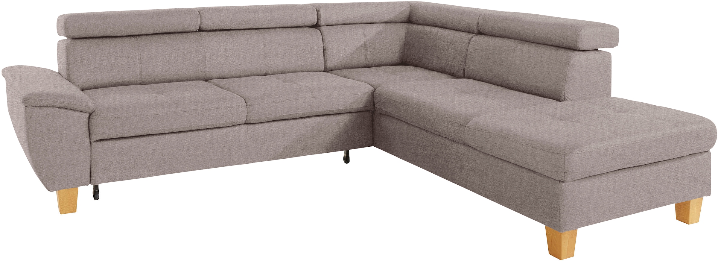 exxpo - sofa fashion Ecksofa »Enya, hoher Sitzkomfort, Breite 266cm, bequem, 12cm hohe Füße, L-Form« mit Kopfteilverstellung, wahlweise Bettfunktion u. Bettkasten