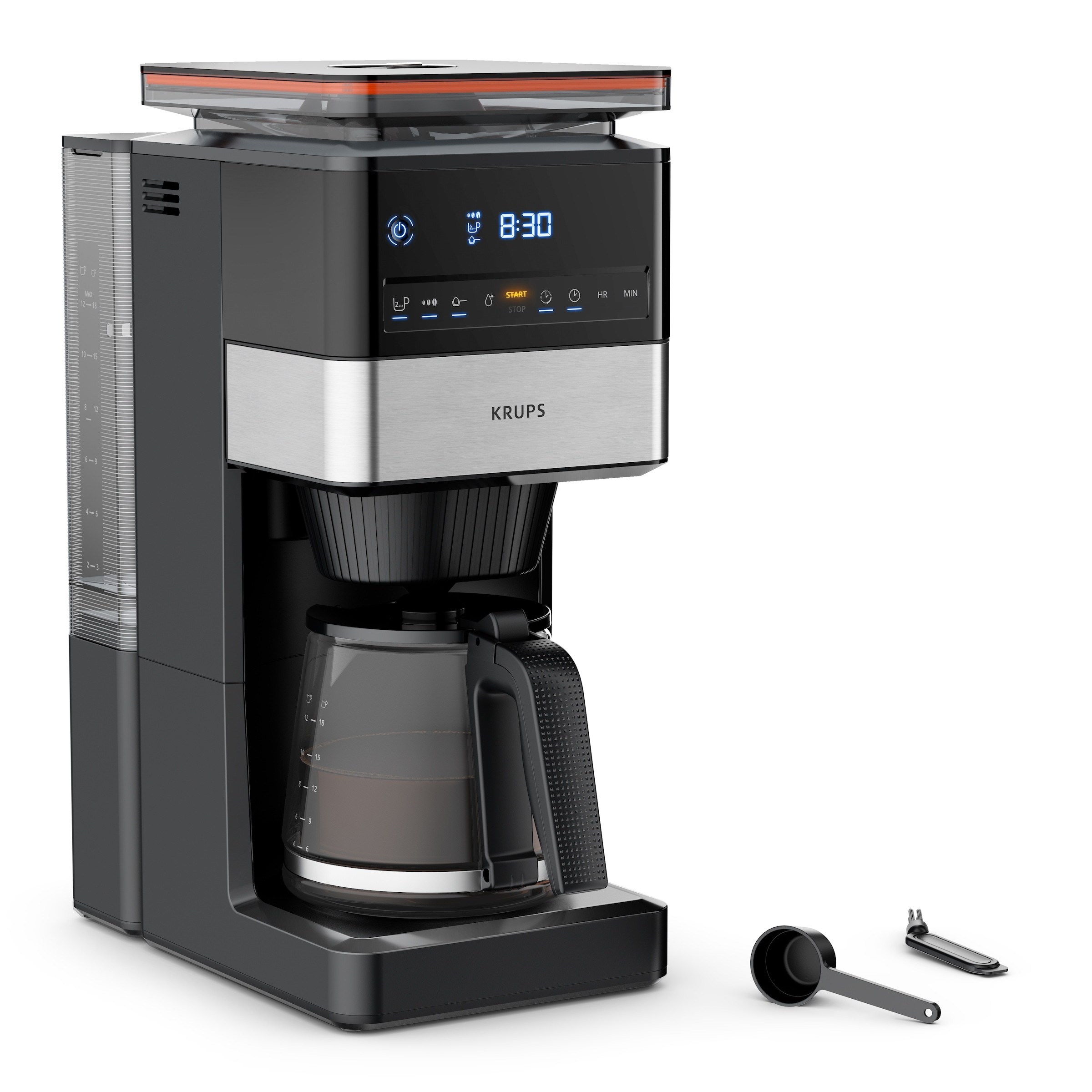 Krups Filterkaffeemaschine »KM8428 Grind Aroma XL«, 1,5 l Kaffeekanne, Papierfilter-Permanentfilter, 1x4, Kegelmahlwerk, digitales Bedienfeld, 1,5 l, 2 h Warmhaltefunktion
