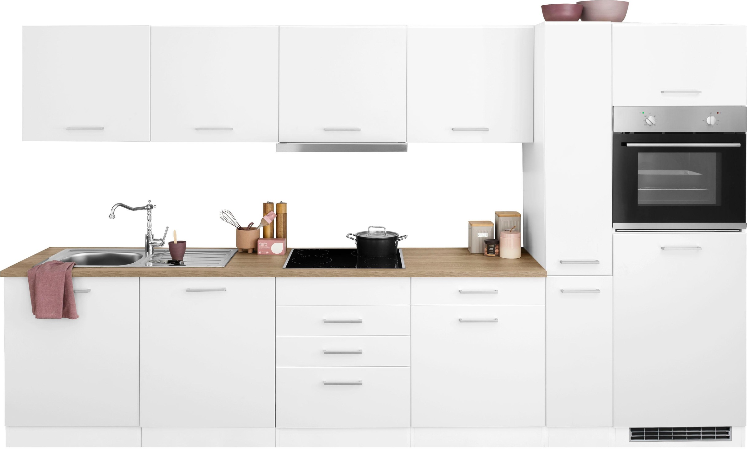 KOCHSTATION Küchenzeile »KS-Visby«, mit E-Geräten, Breite 330 cm inkl. Kühlschrank