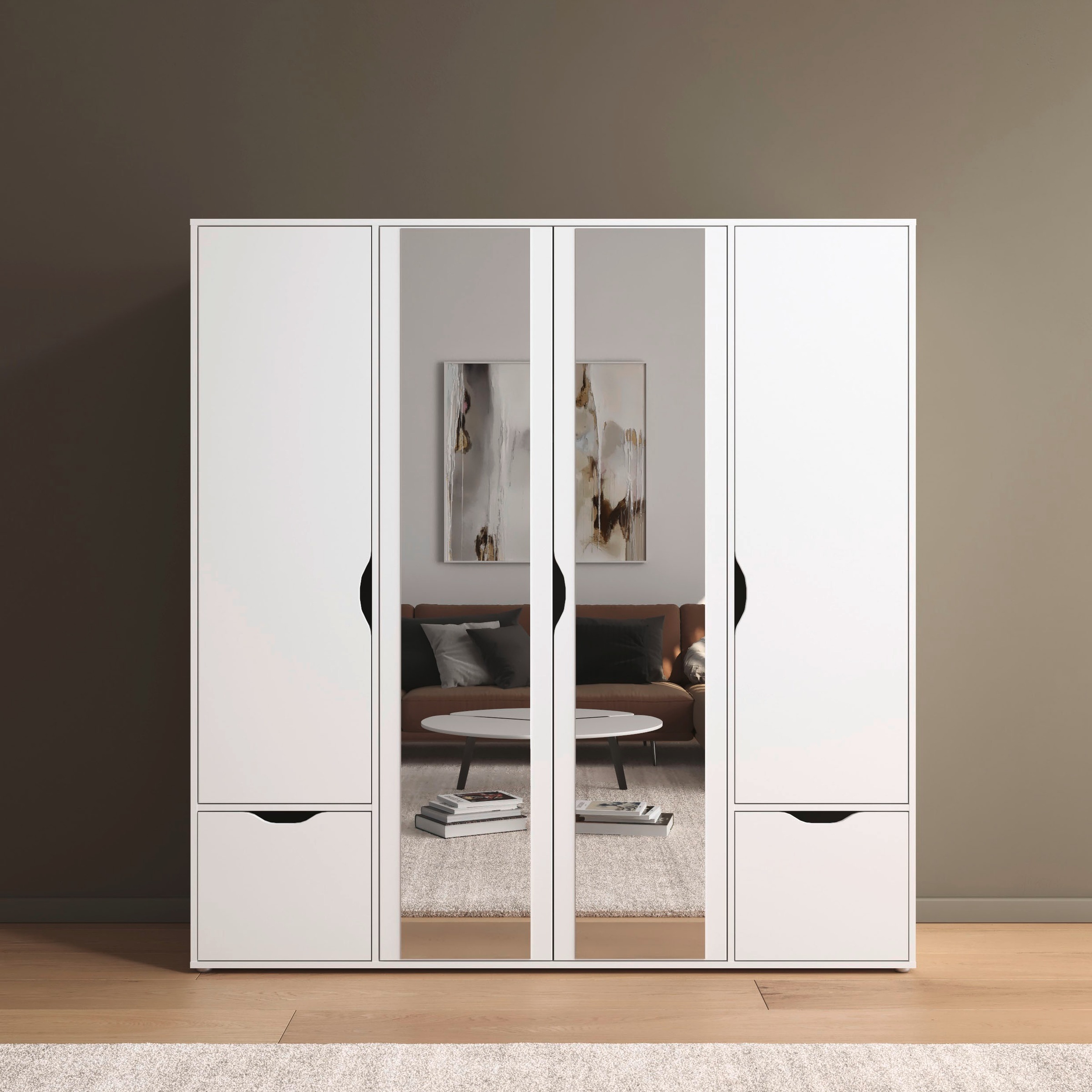 rauch Drehtürenschrank »Kleiderschrank Schrank Garderobe Wäscheschrank NARAI mit Schubladen«, (in 3 verschiedenen Ausstattungen BASIC/CLASSIC/PREMIUM), Griffausfräsungen für eine grifflose Optik TOPSELLER MADE IN GERMANY