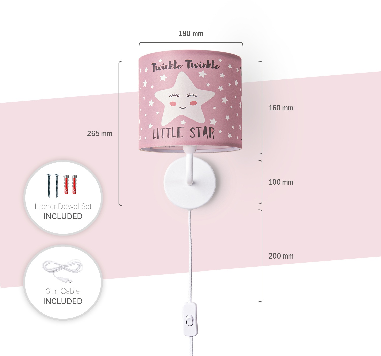 Paco Home Wandleuchte »Aleyna 105«, 1 flammig, Leuchtmittel E14 | ohne Leuchtmittel, Kinderlampe Babyzimmer Kinderzimmer âˆ…18cm Sterne Kabel 3m E14