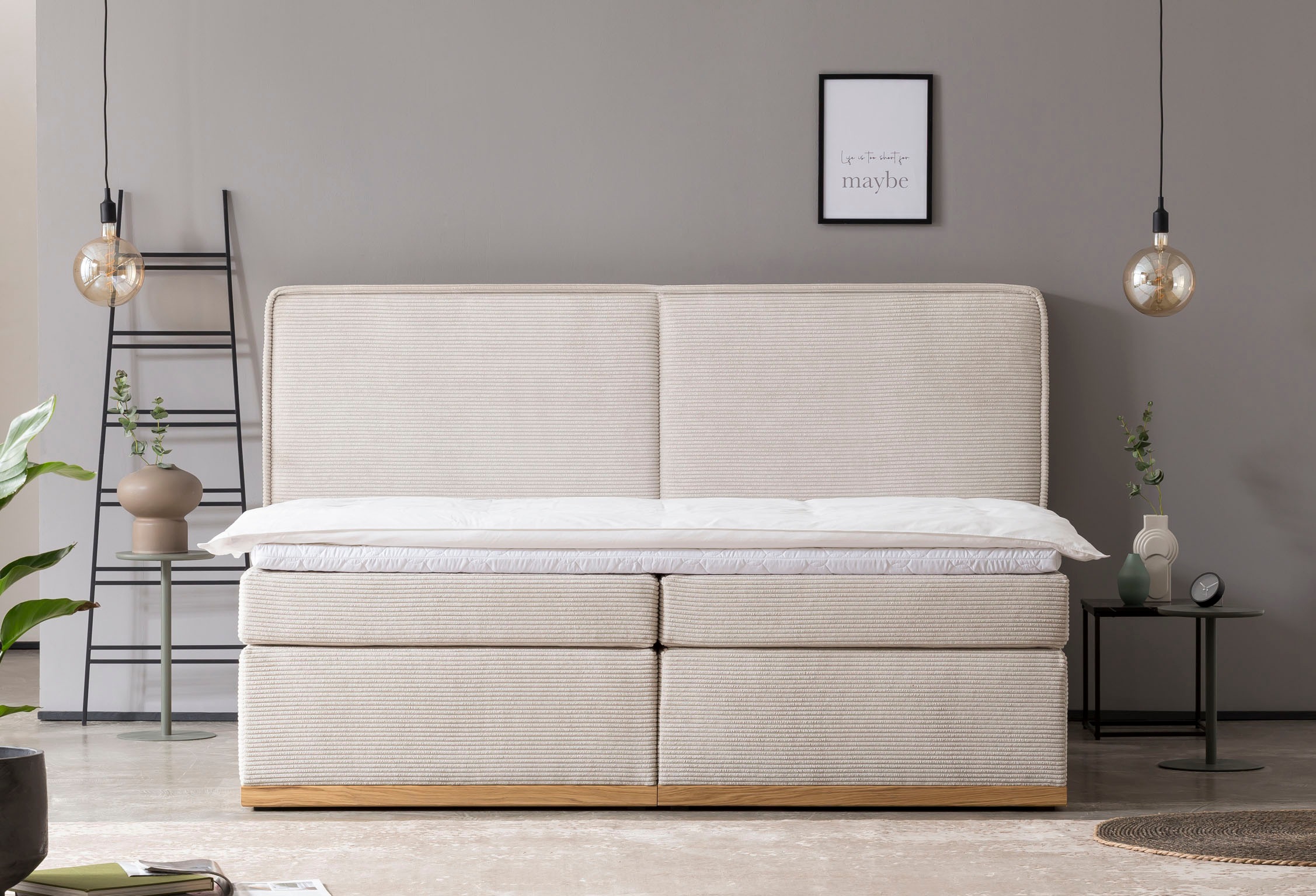 Home affaire Boxspringbett »SHERWOOD Hotelbett, Polsterbett«, Hochwertiger Cord,weiche Velours-Struktur, mit Topper, Eiche