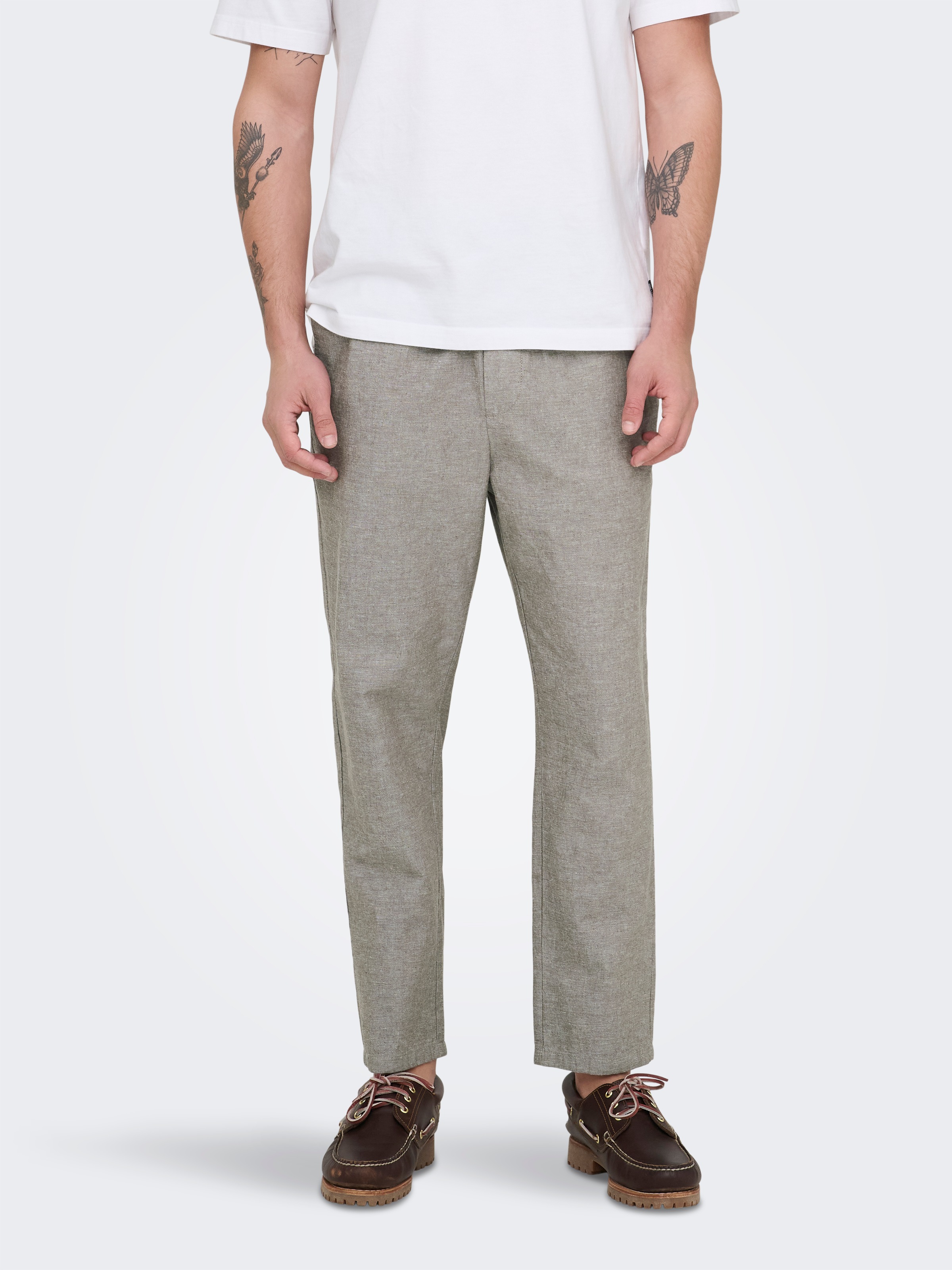 ONLY & SONS Schlupfhose »ONSLINUS CROP 0007 COT LIN PNT NOOS«  Baumwolle mit Leinen, Gummizug und Kordel