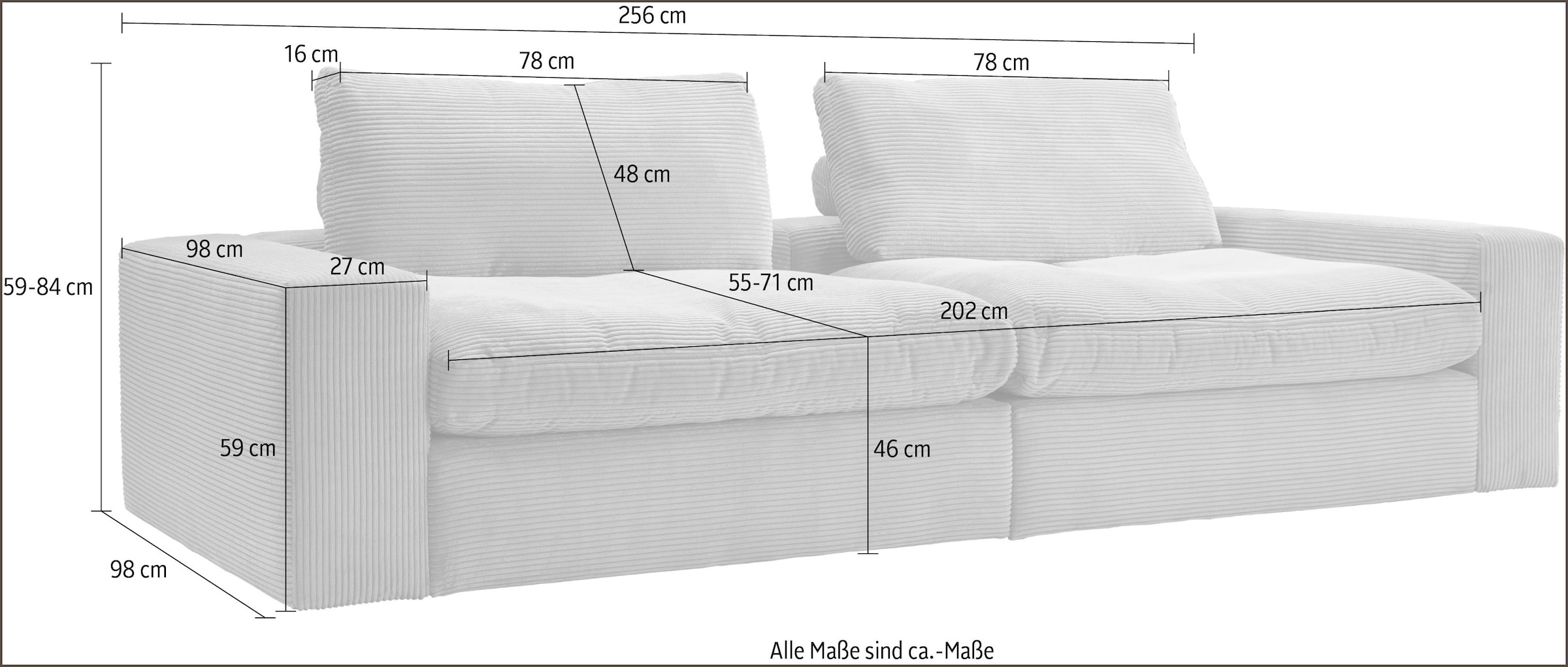 alina Big-Sofa »Sandy«, mit losen Sitz und Rückenkissen, in modernem Cordstoff