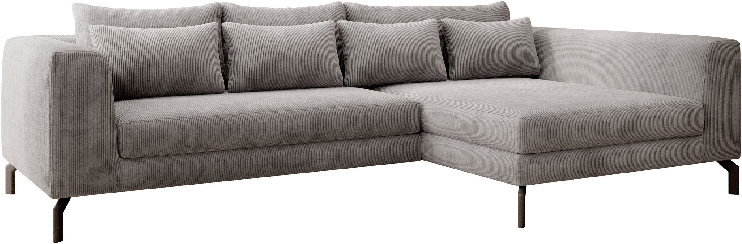 INOSIGN Ecksofa »Cross, mit softem Sitz, L-Form, wendbare Zierkissen, Breite 284 cm«, Couch mit vielen Kissen, stylische Kreuznaht, elegante Metallfüße