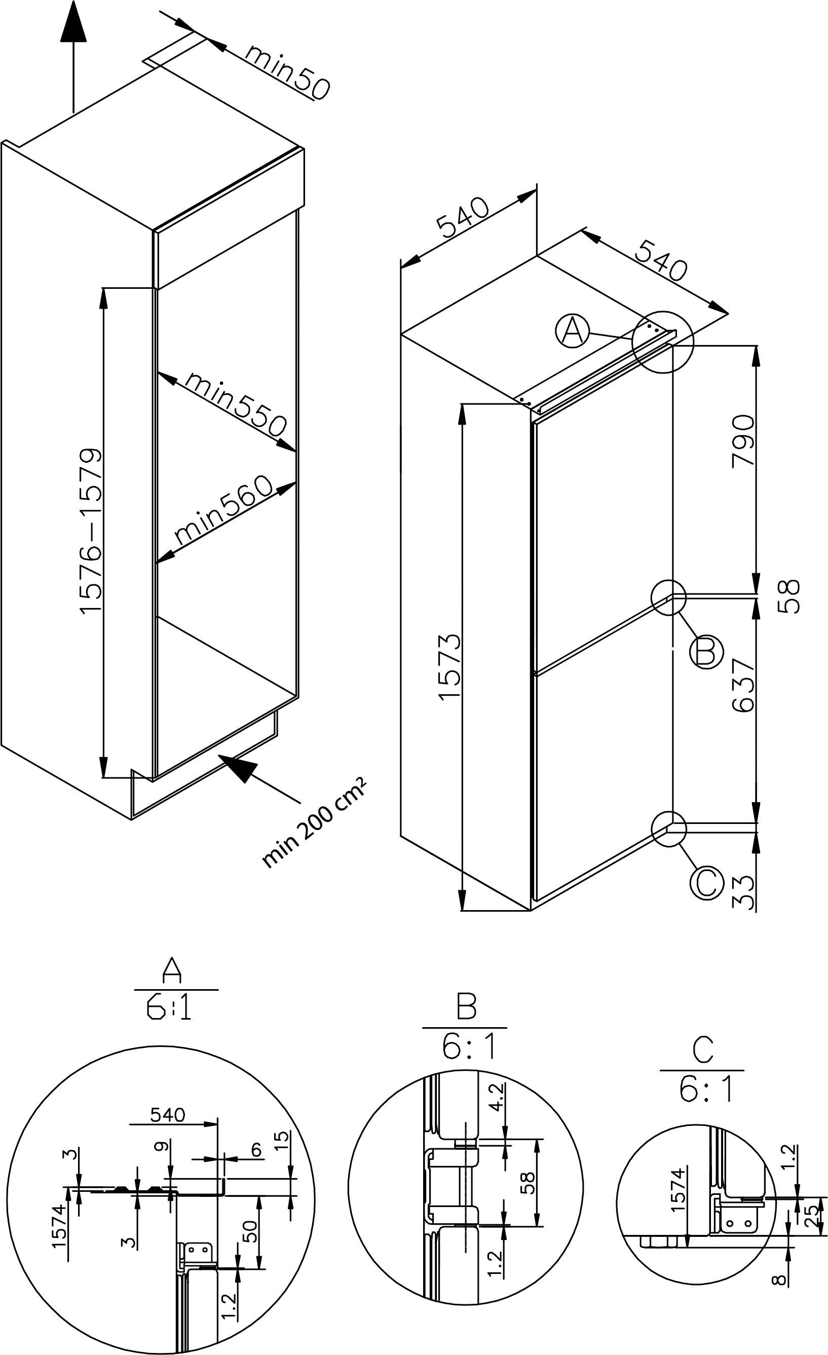 Amica Einbaukühlgefrierkombination »EKGCS 385 900«, EKGCS 385 900, 157 cm hoch, 54 cm breit