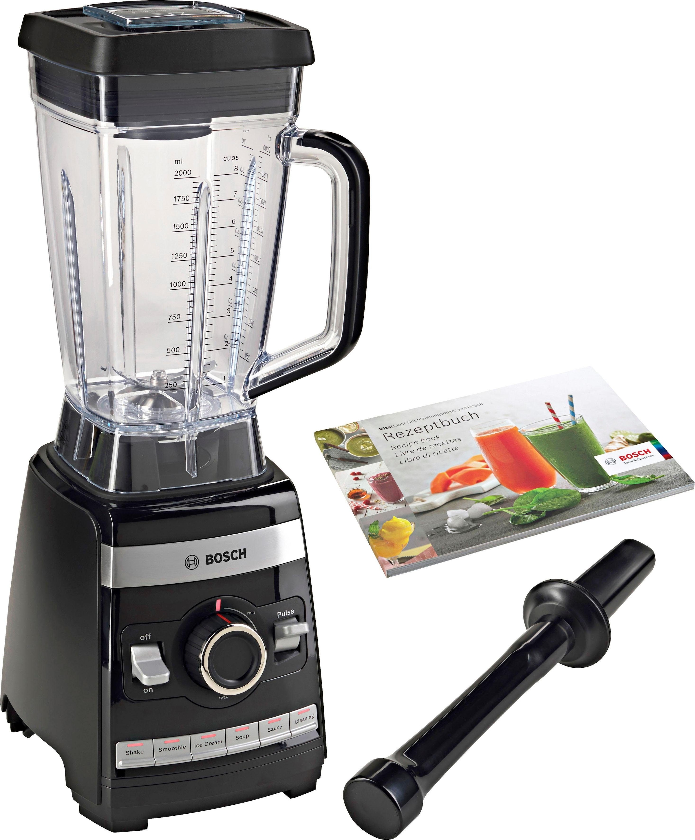 BOSCH Standmixer »VitaBoost MMBH6P6BDE, 6 Programme, 45.000 U/Min, schwarz«, 1600 W, Hochleistungsmixer, 2,5l Tritan-Mixbehälter, 6 Edelst.Klingen, Stopfer