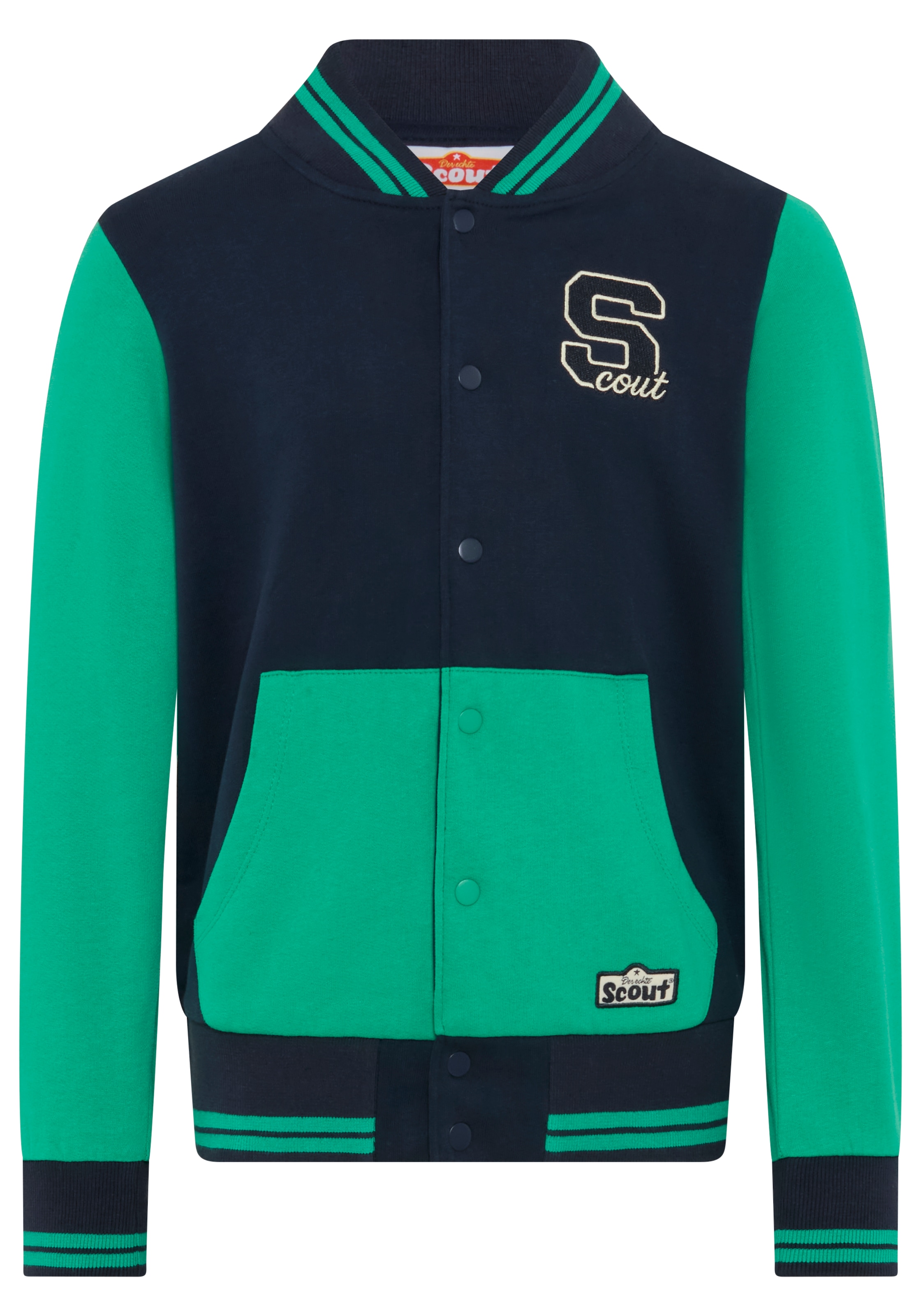 Scout Sweatjacke »College-Jacke mit Badge - NEU von SCOUT« mit Rippkragen, mit Rippbündchen an Ärmeln und Rumpfabschluss