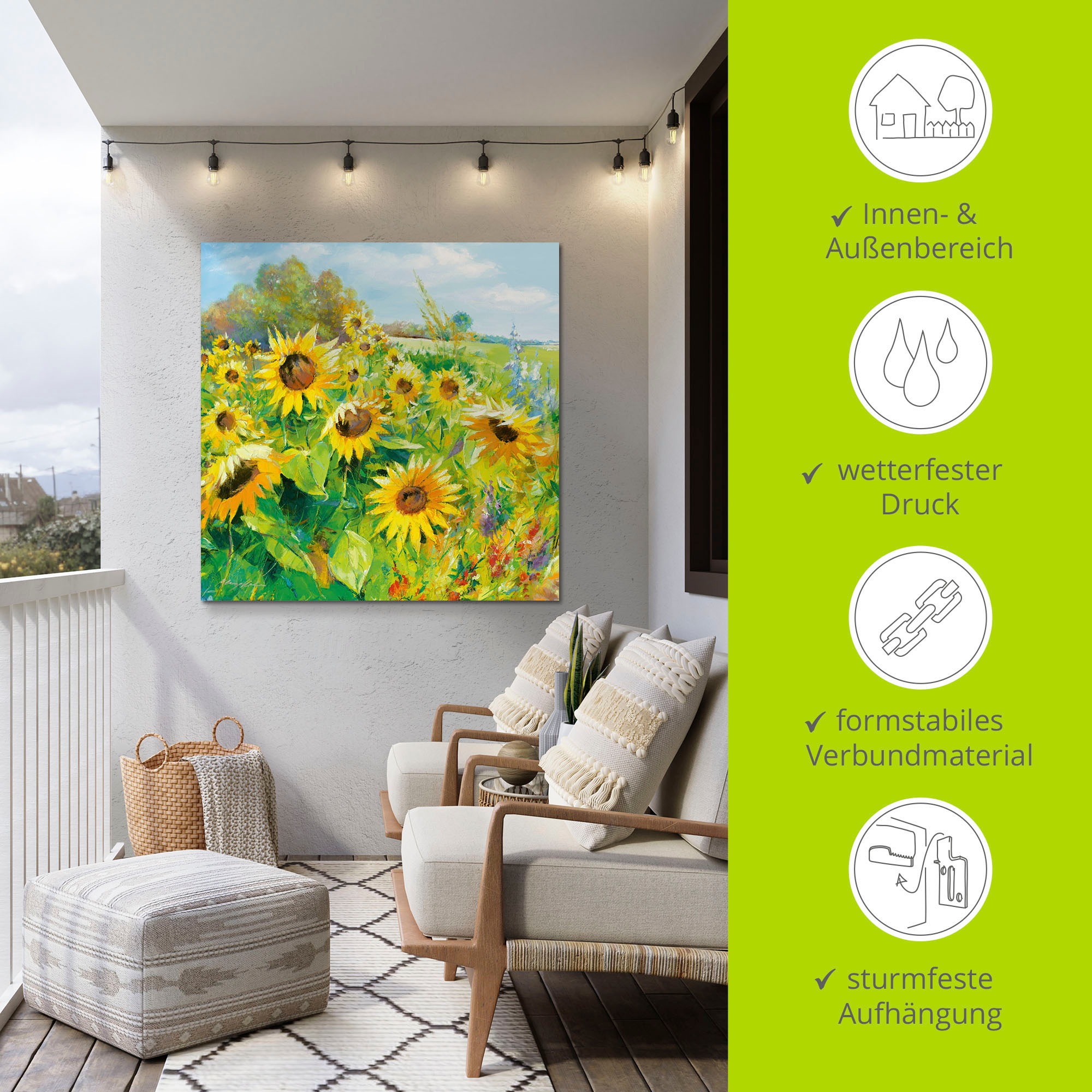 Artland Wandbild »Sommerwiese mit Sonnenblumen«, Blumenwiese, (1 St.), als Alubild, Outdoorbild, Leinwandbild, Poster, Wandaufkleber