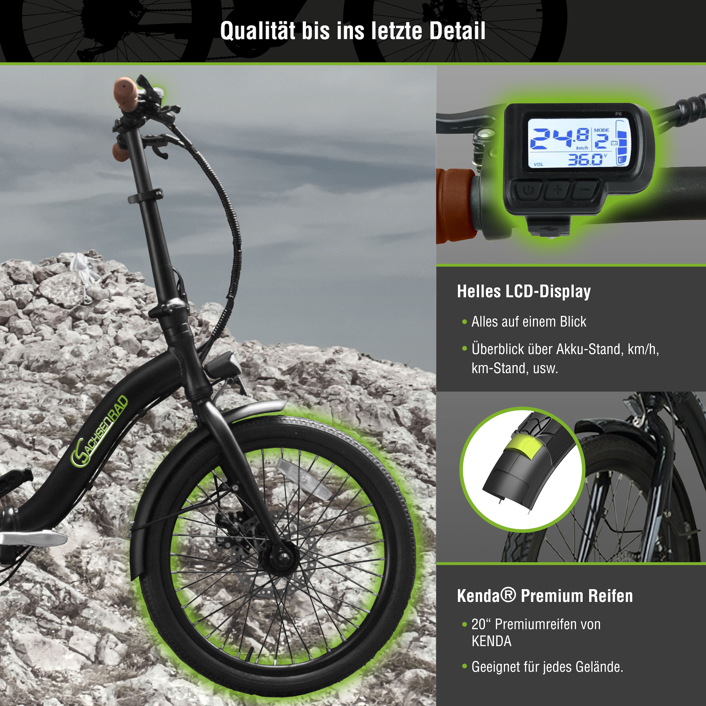SachsenRad E-Bike »F2«, 7 Gang, Shimano, Shimano SIS 7-Gang-Schaltung, LCD-Steuerdisplay, Fahrmodus Pedelec, 
LED-Frontlicht, LED-Rücklicht