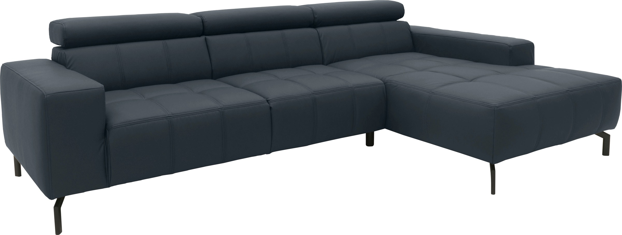 DOMO collection Ecksofa »Cunelli tolle Sitznähte als Designelement, fester Sitzkomfort, L-Form«, wahlweise mit 6-fach verstellbarer Kopfteilverstellung, bodenfrei