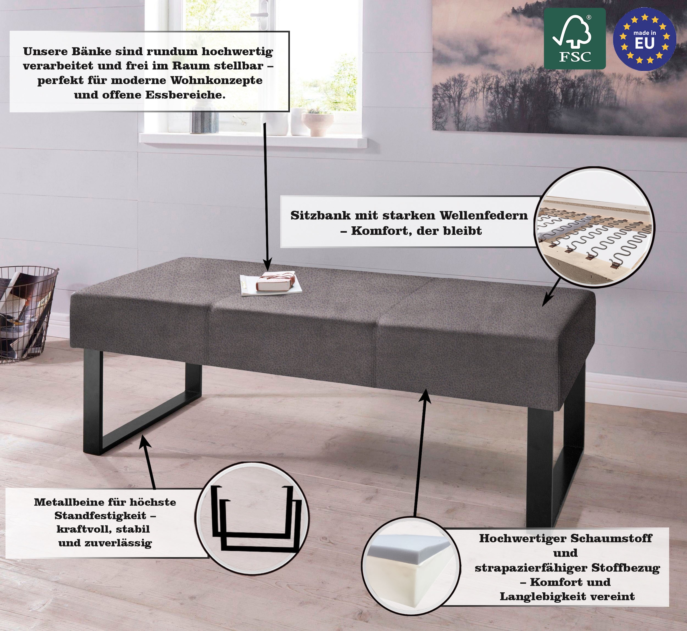 Home affaire Sitzbank »Oliver«, Breite 140cm, mit Metallgestell