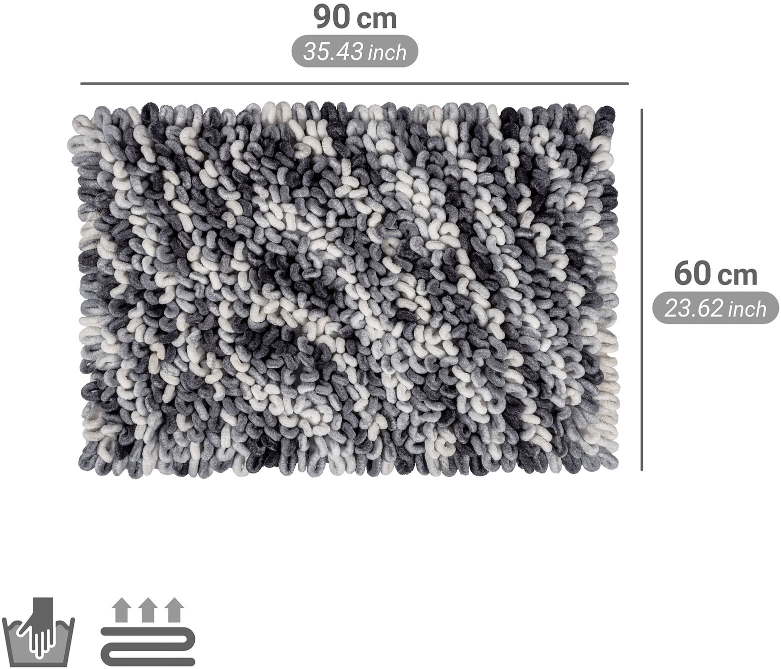 WENKO Badematte »Lerici« Höhe 60 mm rutschhemmend beschichtet fusselfreier Badteppich, 3D-Struktur, hohe Feuchtigkeitsaufnahme