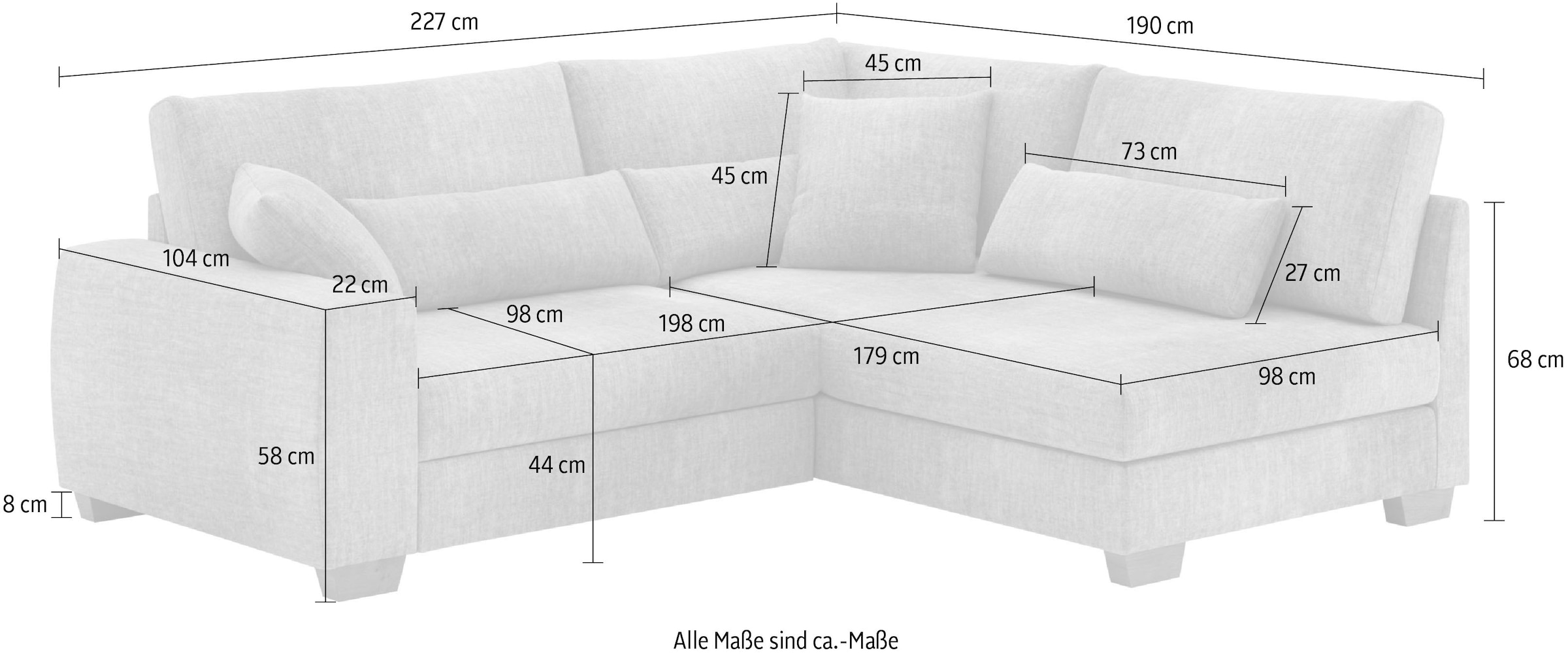 Mr. Couch Ecksofa »Helena L-Form, bis 140 kg belastbar«, mit Taschenfederkern, wahlweise mit Bettfunktion