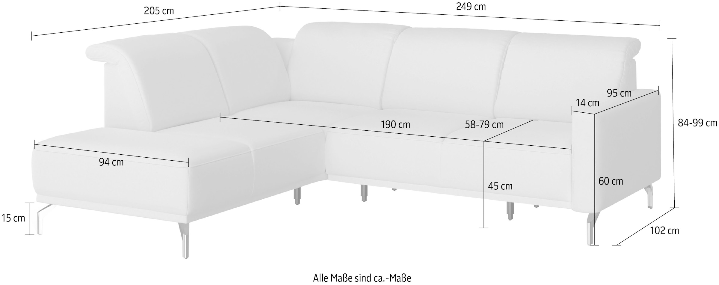 sit&more Ecksofa »Bailando L-Form«, wahlweise mit Kopfteilverstellung und Vorziehsitz, motorisch