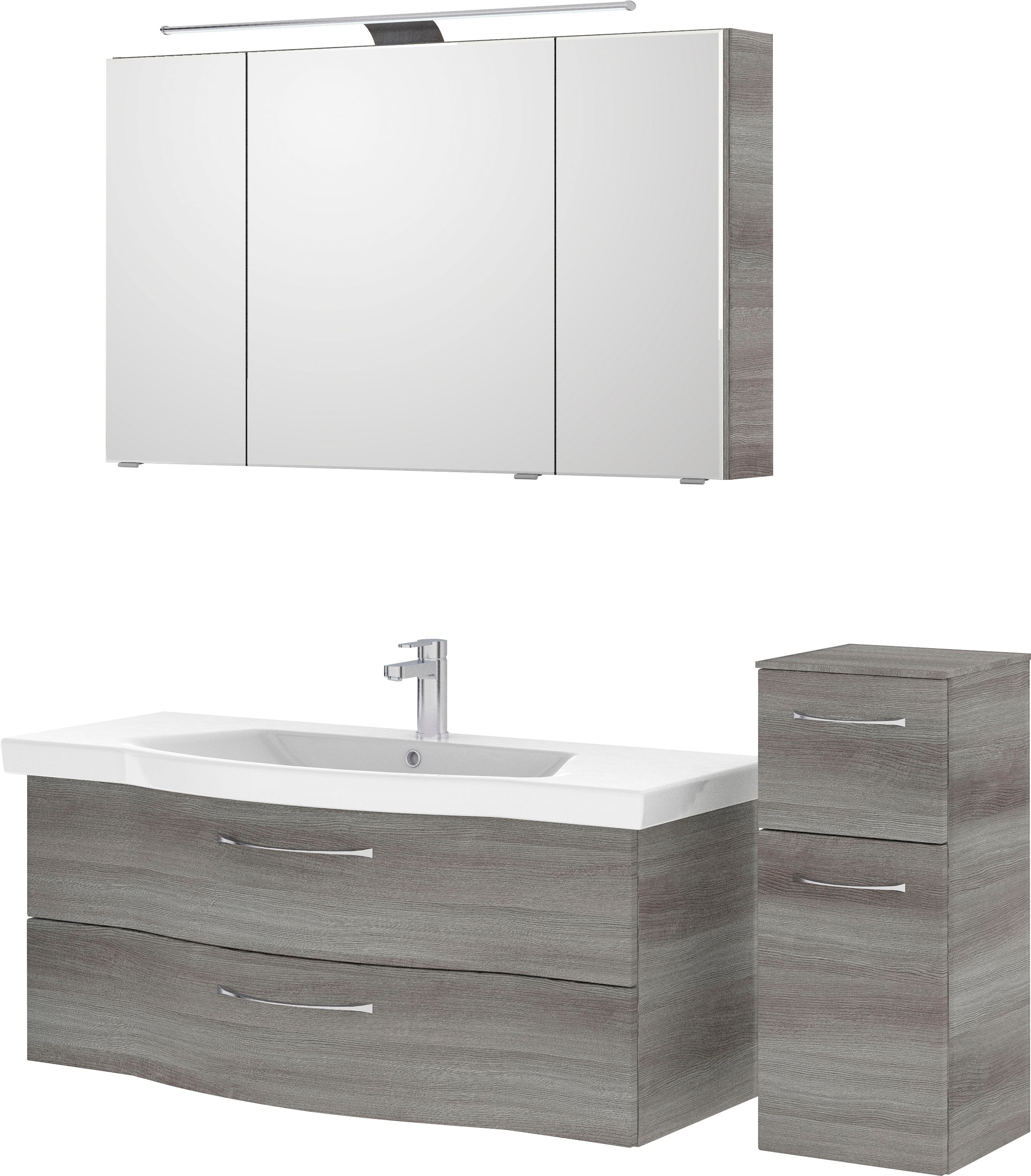Saphir Badmöbel-Set »6005 Sprint 3-teilig, Keramik-Waschtisch mit LED-Spiegelschrank«, (4 St.), Unterschrank, inkl. Türdämpfer, 4 Türen, 3 Schubladen, Bad-Set