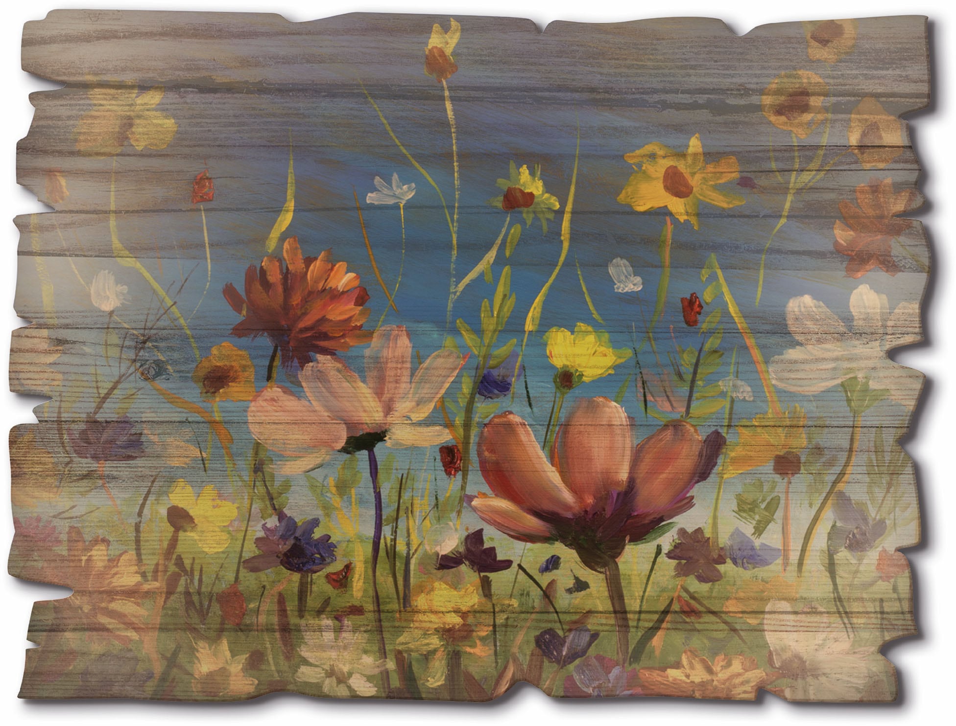 Artland Holzbild »Wildblumenwiese blauer Himmel«, Pflanzen- & Blumenbilder, günstig online kaufen