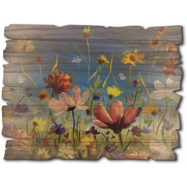 Artland Holzbild »Wildblumenwiese blauer Himmel«, Pflanzen- & Blumenbilder,  (1 St.) auf Rechnung kaufen