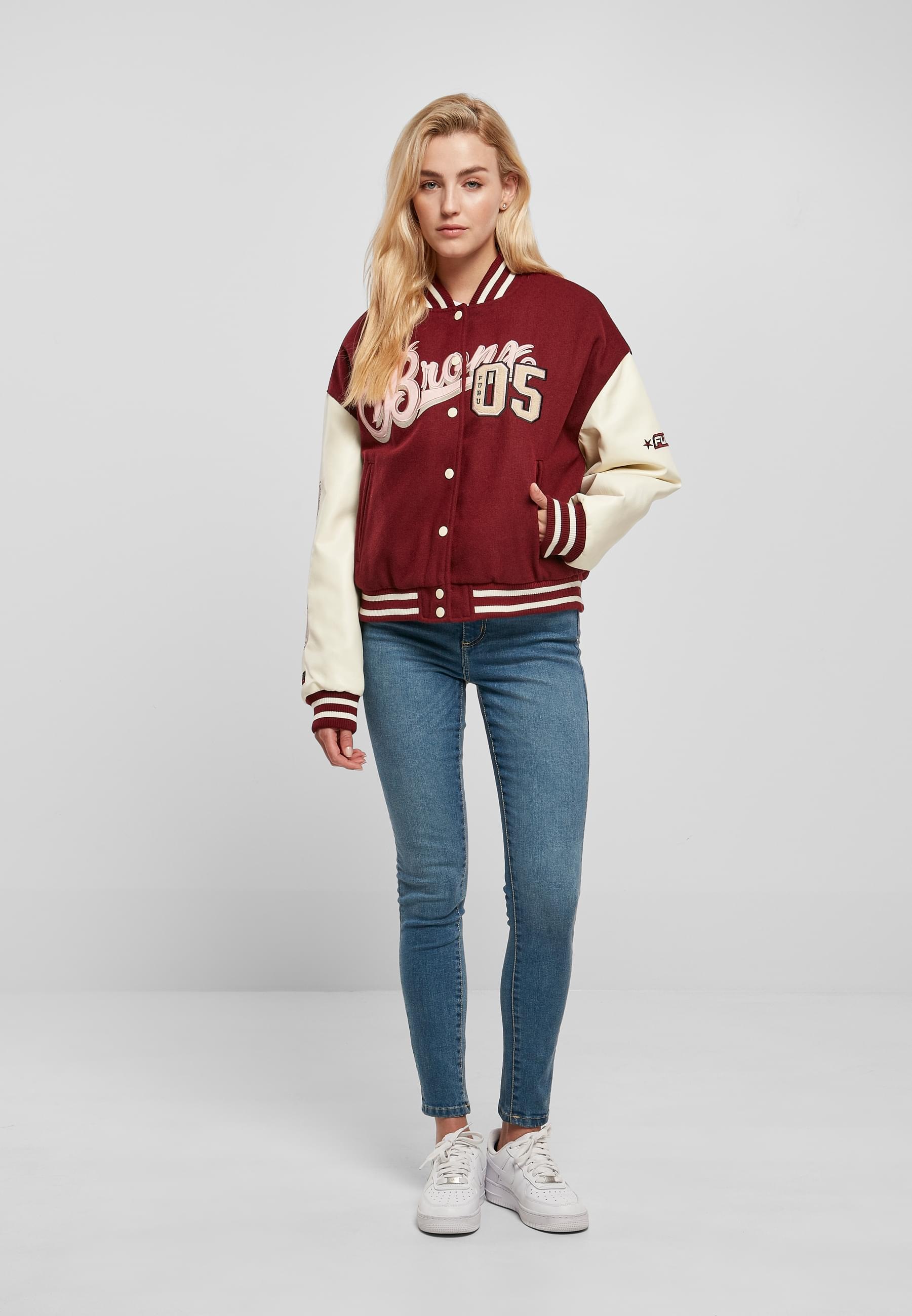 Fubu Collegejacke »Fubu Damen FW224-006-1 City 05 Varsity Jacket bordeaux/offwhite« 1 Stk. tlg. ohne Kapuze