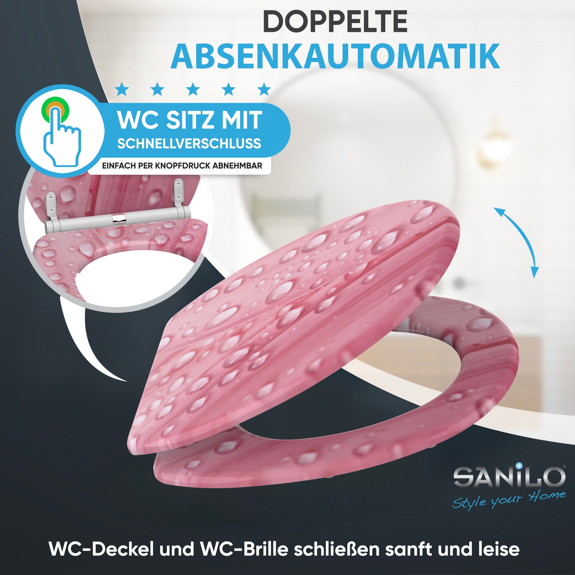 Sanilo WC-Sitz »Pink Flower mit Absenkautomatik & Quick Release« Premium Toilettendeckel, abnehmbar, leichte Montage von oben