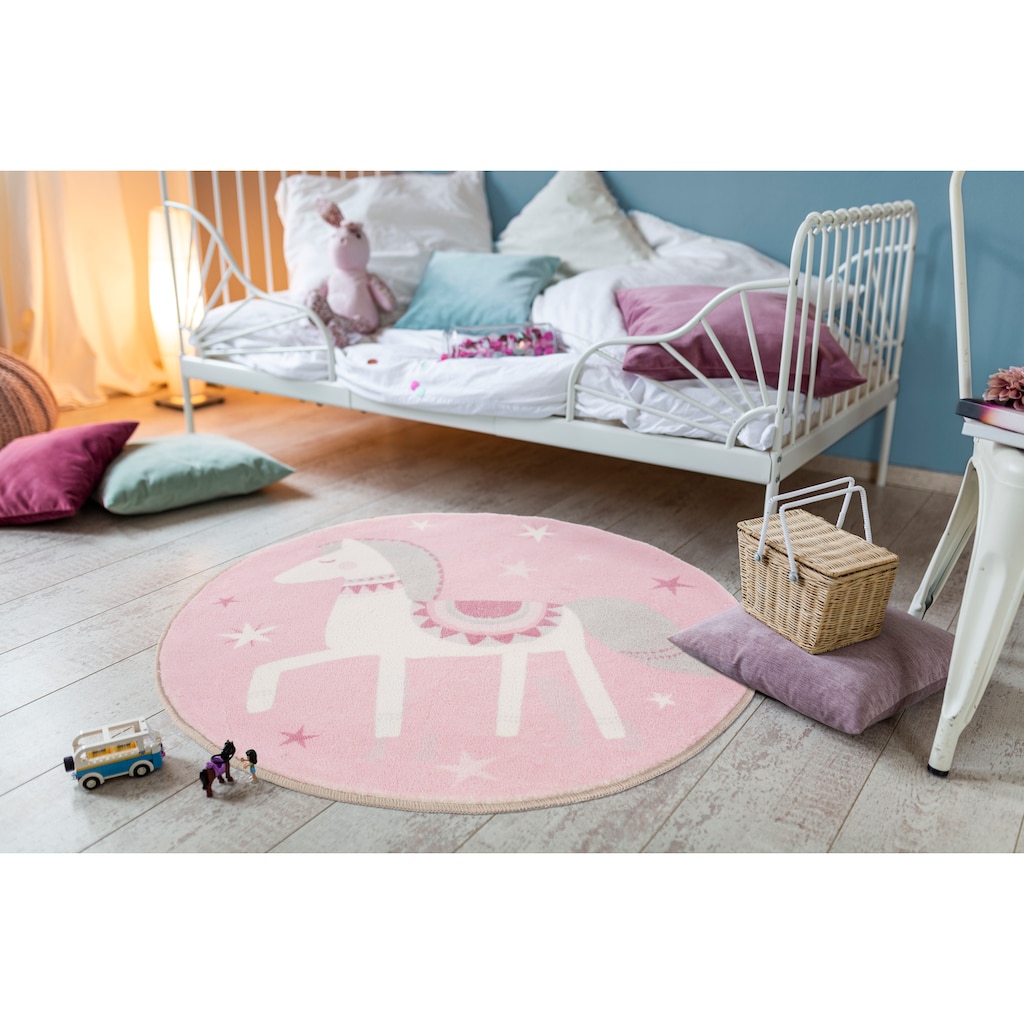 LUXOR living Kinderteppich »Pferd Lotti«, rund, 12 mm Höhe, Spielteppich, Pastell-Farben, Kinderzimmer