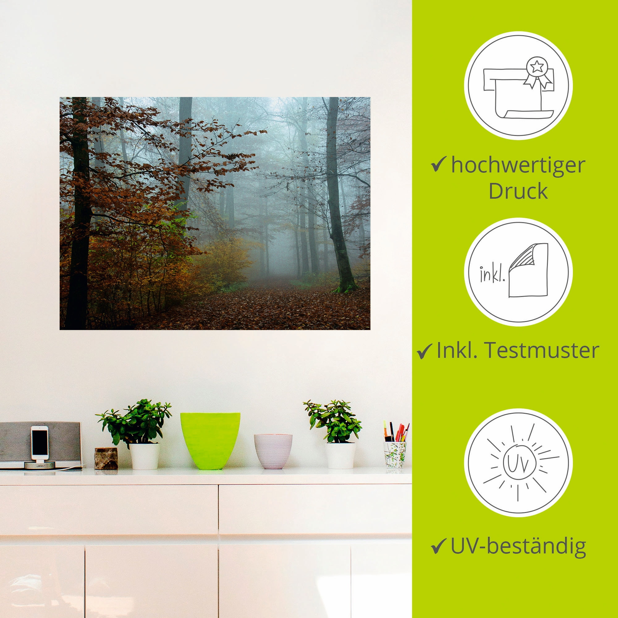 Artland Wandbild »Nebel im Herbstwald«, Wald, (1 St.), als Leinwandbild, Poster, Wandaufkleber in verschied. Größen