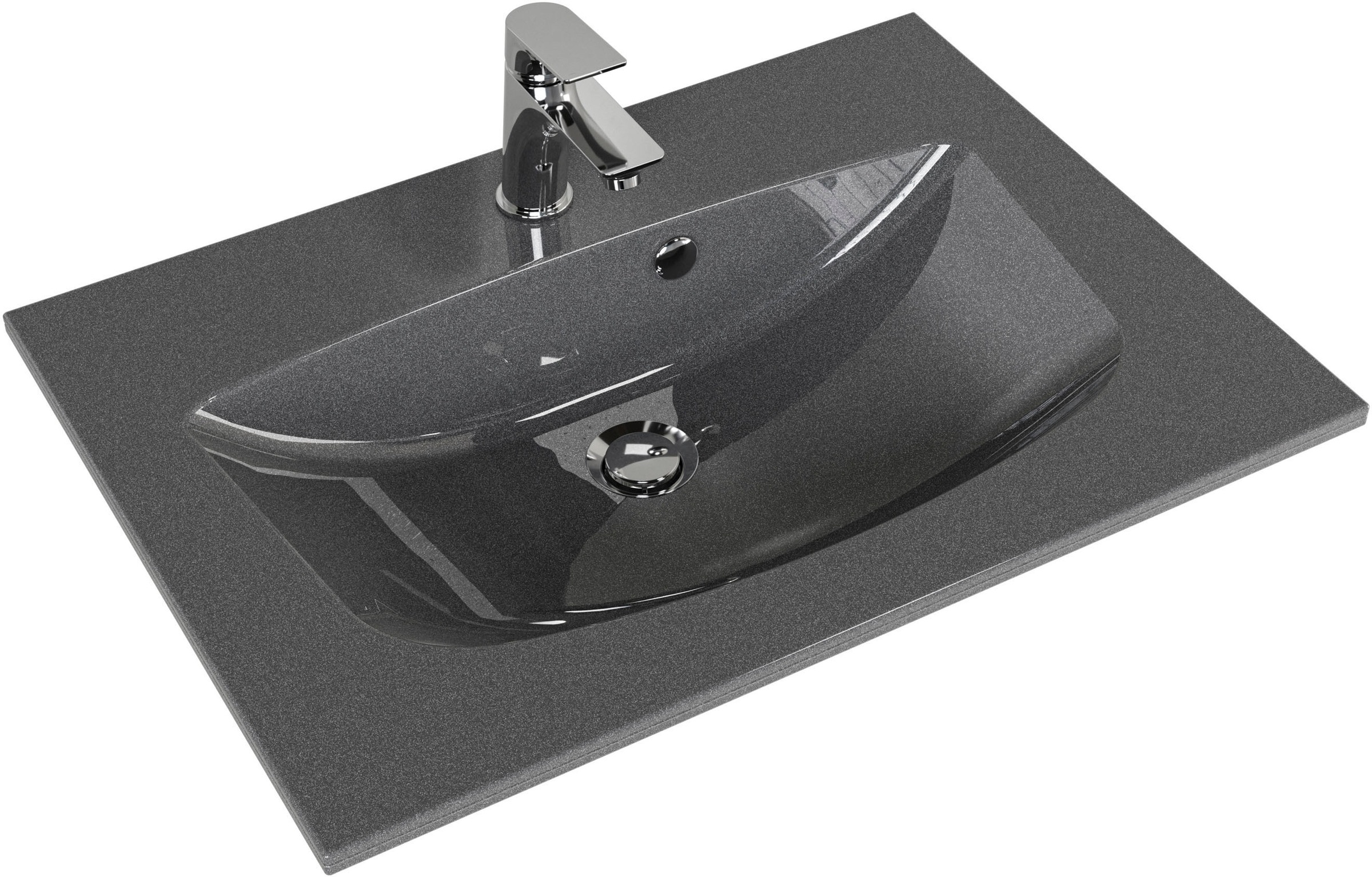 Saphir Badmöbel-Set »Serie 6025 2-teilig Mineralmarmor-Waschtisch mit LED-Spiegelschrank«, (2 St.), Waschplatz 67 cm breit, 2 Schubladen, 2 Spiegel-Türen, inkl Türdämpfer