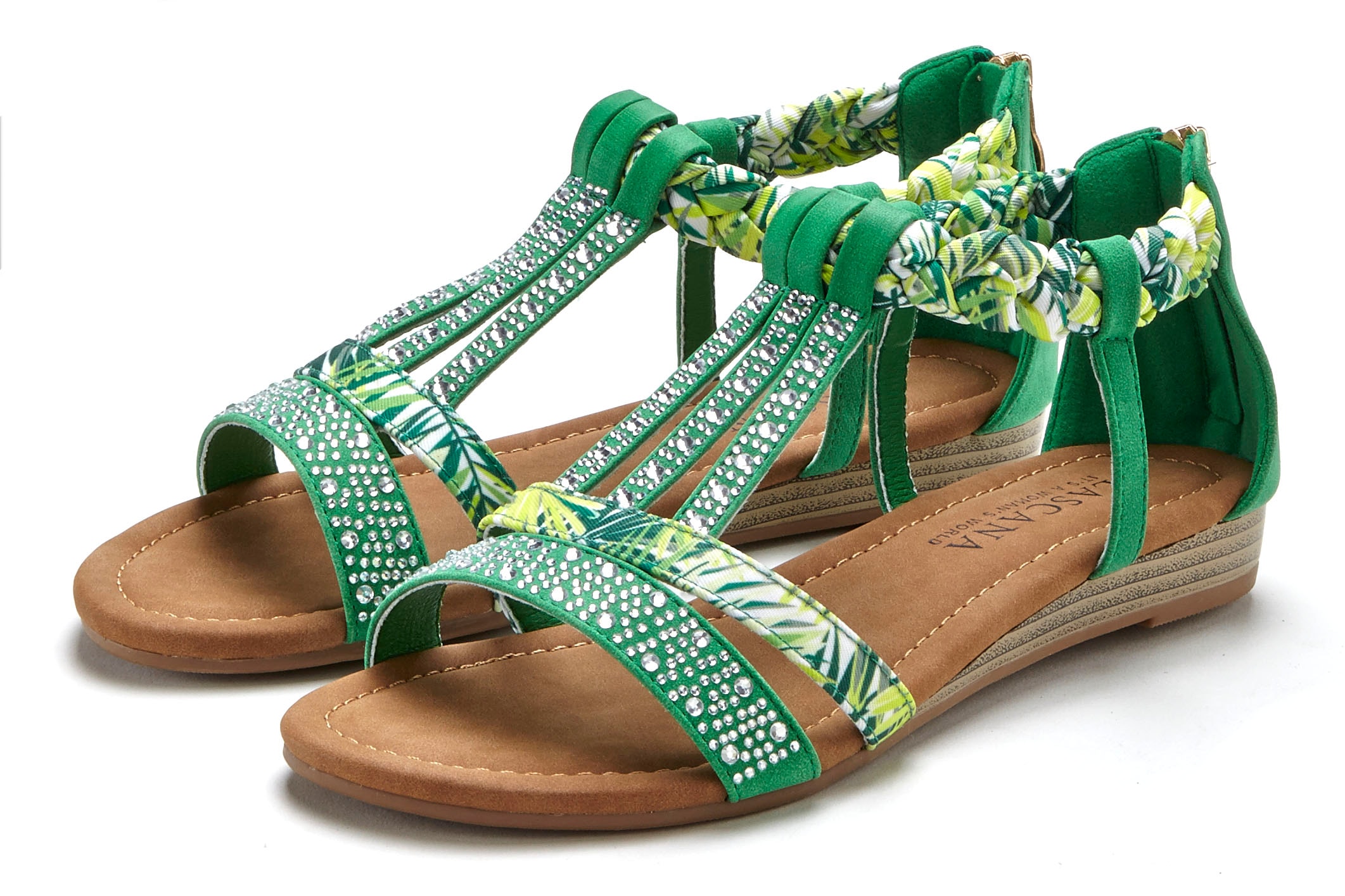 LASCANA Sandale »Sommerschuh«, Sandalette, Sommerschuh mit Verzierung und kleinem Keilabsatz VEGAN