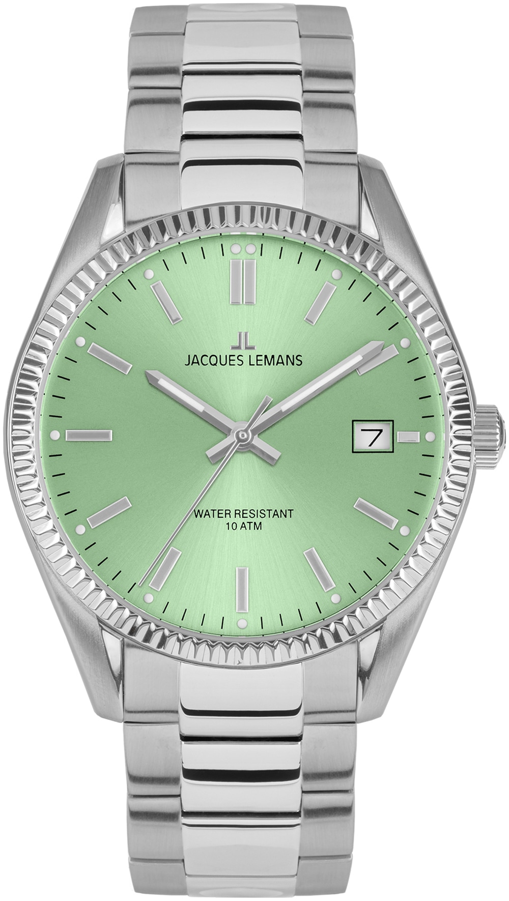 Jacques Lemans Quarzuhr »Derby«, Armbanduhr, Damenuhr, Datum, Leuchtzeiger, Edelstahlarmband