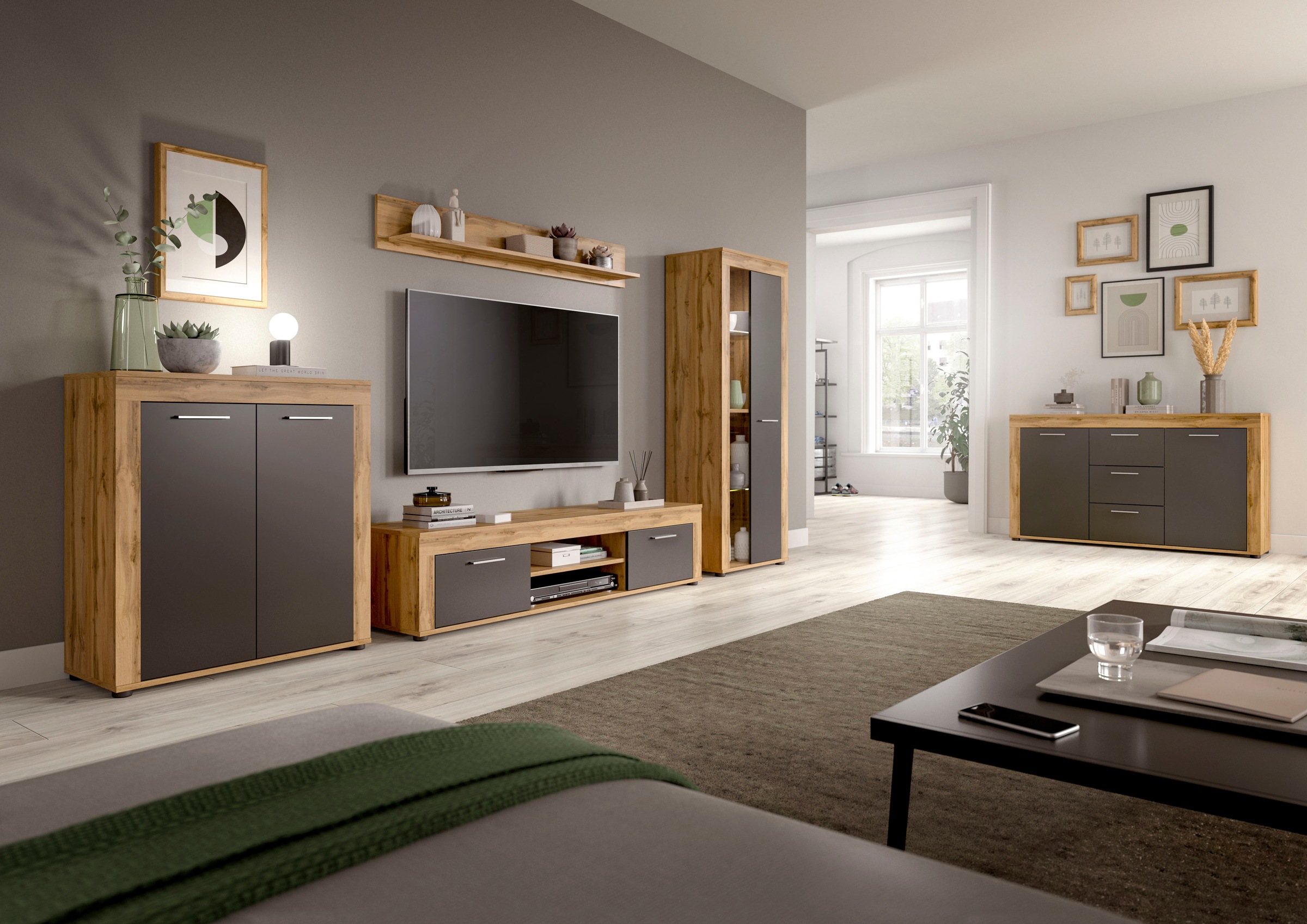 INOSIGN Highboard »Aosta, Höhe 88 cm, in verschiedenen Farbausführungen«, mit 2 Türen und 3 Fächern, Wohnzimmer, Kommode, Schrank