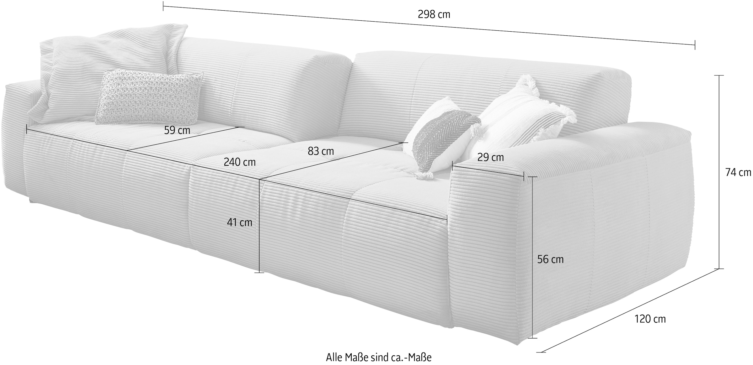 3C Candy Big-Sofa »Yoshy Mega Sofa mit Komfortfunktionen, modern und bequem,«, Zwei Sitztiefen durch verstellbare Rückenlehne, Bezug in Cord