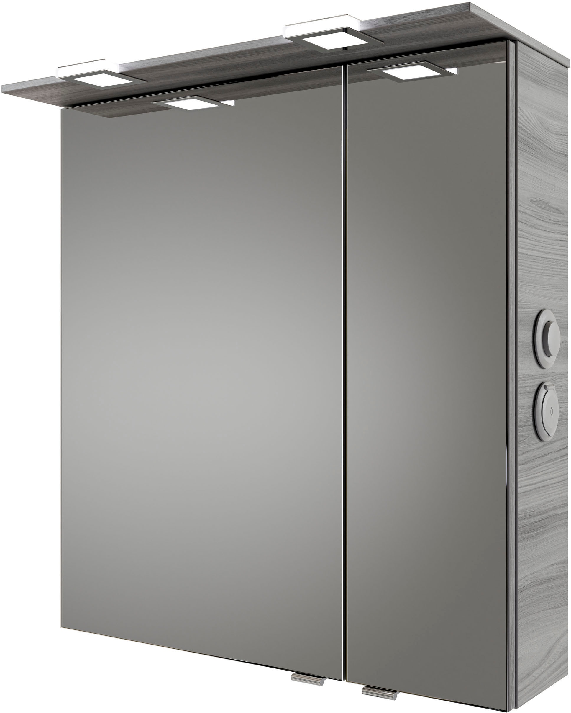 Saphir Badmöbel-Set »Serie 6025 2-teilig Mineralmarmor-Waschtisch mit LED-Spiegelschrank«, (2 St.), Waschplatz 67 cm breit, 2 Schubladen, 2 Spiegel-Türen, inkl Türdämpfer
