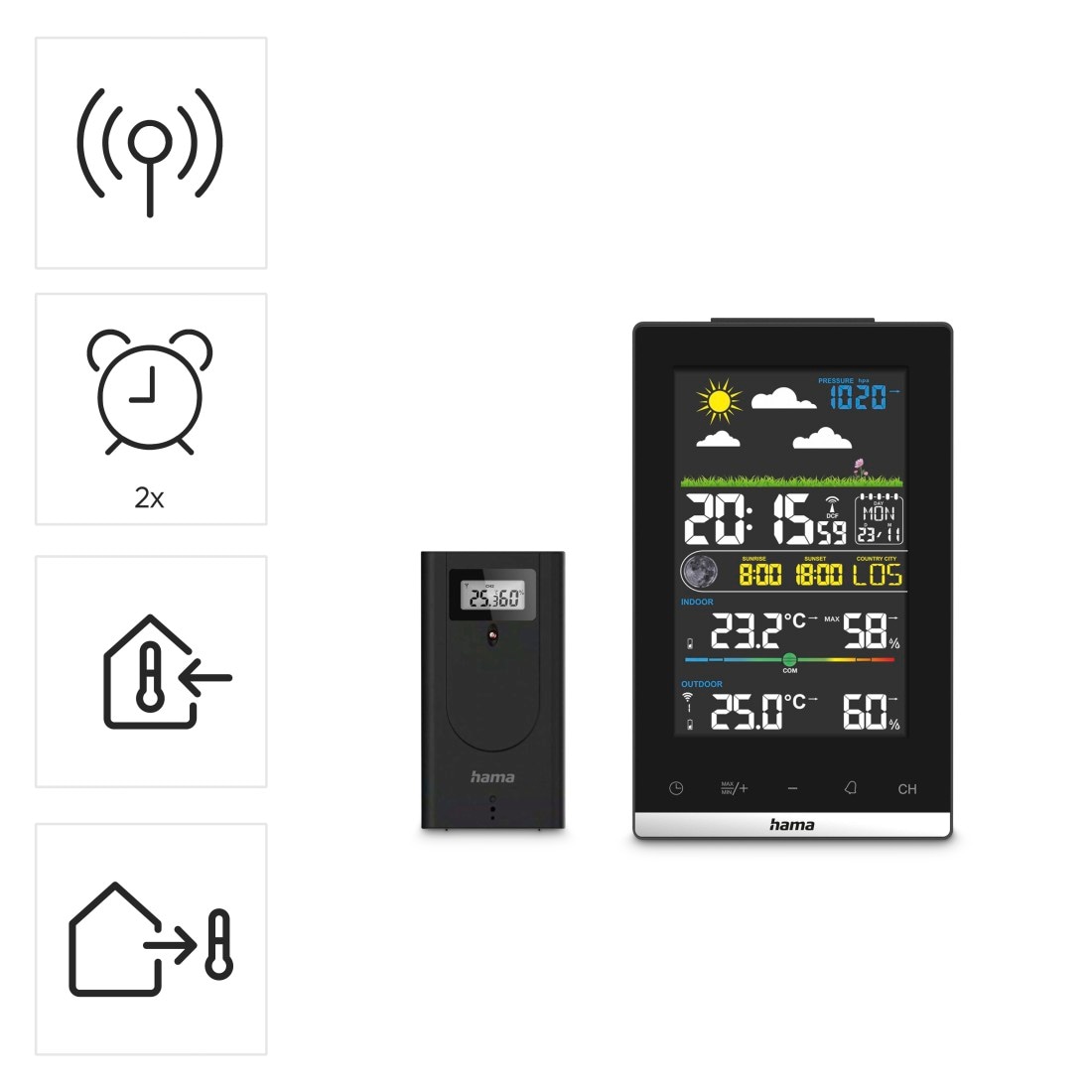 Hama Wetterstation »Wetterstation Funk mit Außensensor (digital, Vorhersage)«, (innen und außen)
