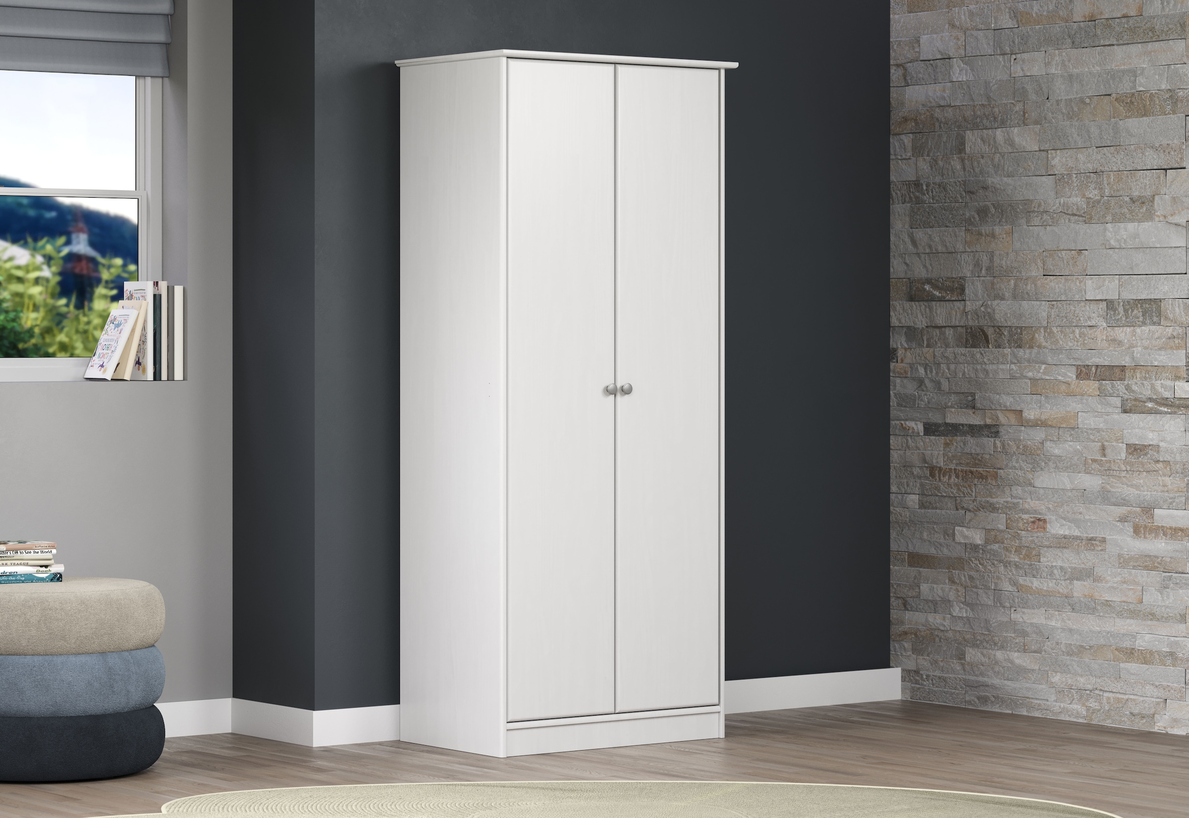 Home affaire Kleiderschrank »Delsbo Garderobenschrank Wäscheschrank Kiefer«, (1 St., schöner Schrank in Landhaus Design), Massivholz Schlafzimmerschrank in Weiß - (B/T/H) 73/50/175 cm