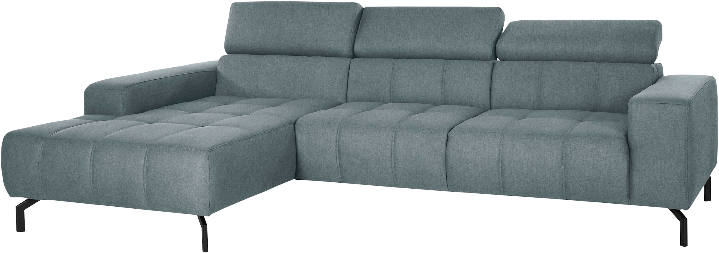 DOMO collection Ecksofa »Cunelli tolle Sitznähte als Designelement, fester Sitzkomfort, L-Form«, wahlweise mit 6-fach verstellbarer Kopfteilverstellung, bodenfrei