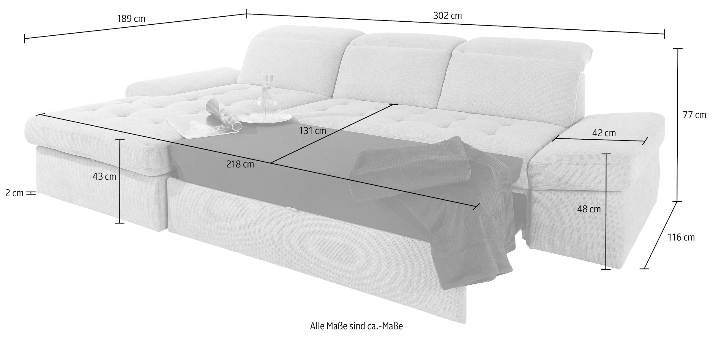 sit&more Ecksofa »Stardust L-Form«, wahlweise mit Bettfunktion und Bettkasten