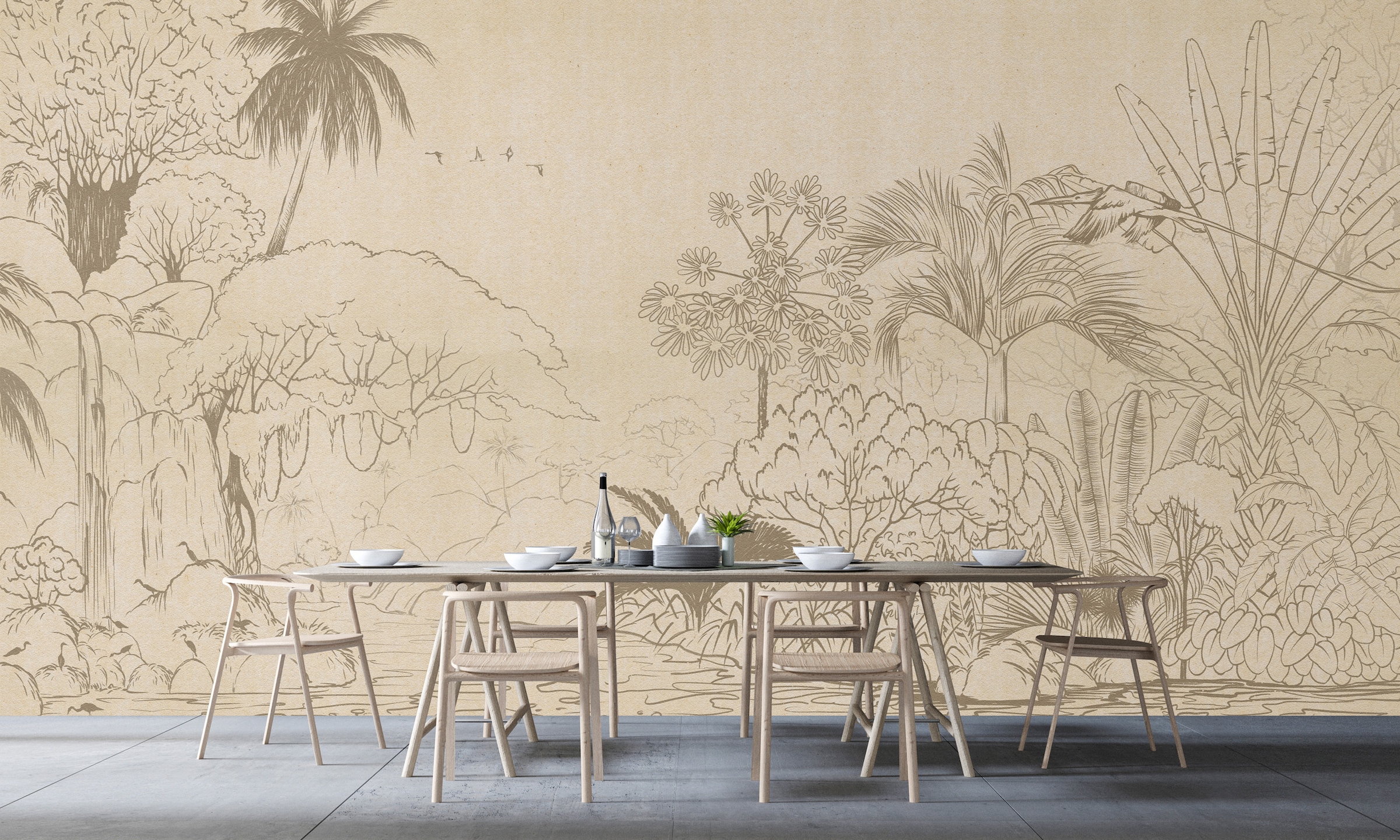 living walls Vliestapete »Dschungel-Tapete Sepia Beige mit Palmen Wasserfal günstig online kaufen