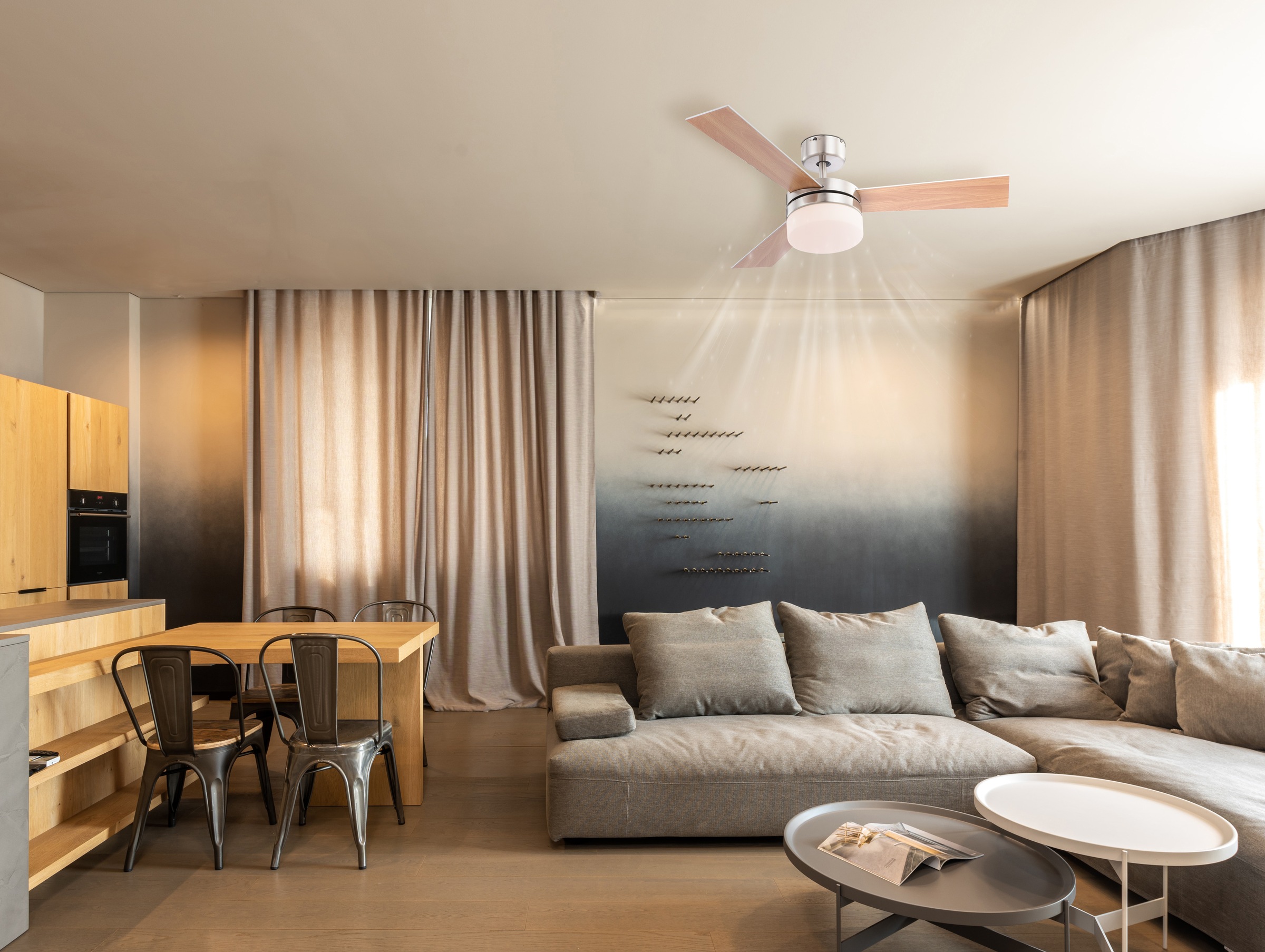 GLOBO LIGHTING Deckenleuchte »ALANA« E14 1 Stk. Ventilator/antik/Wohnbereich/Schlafzimmer/Holz / 3 Flügel