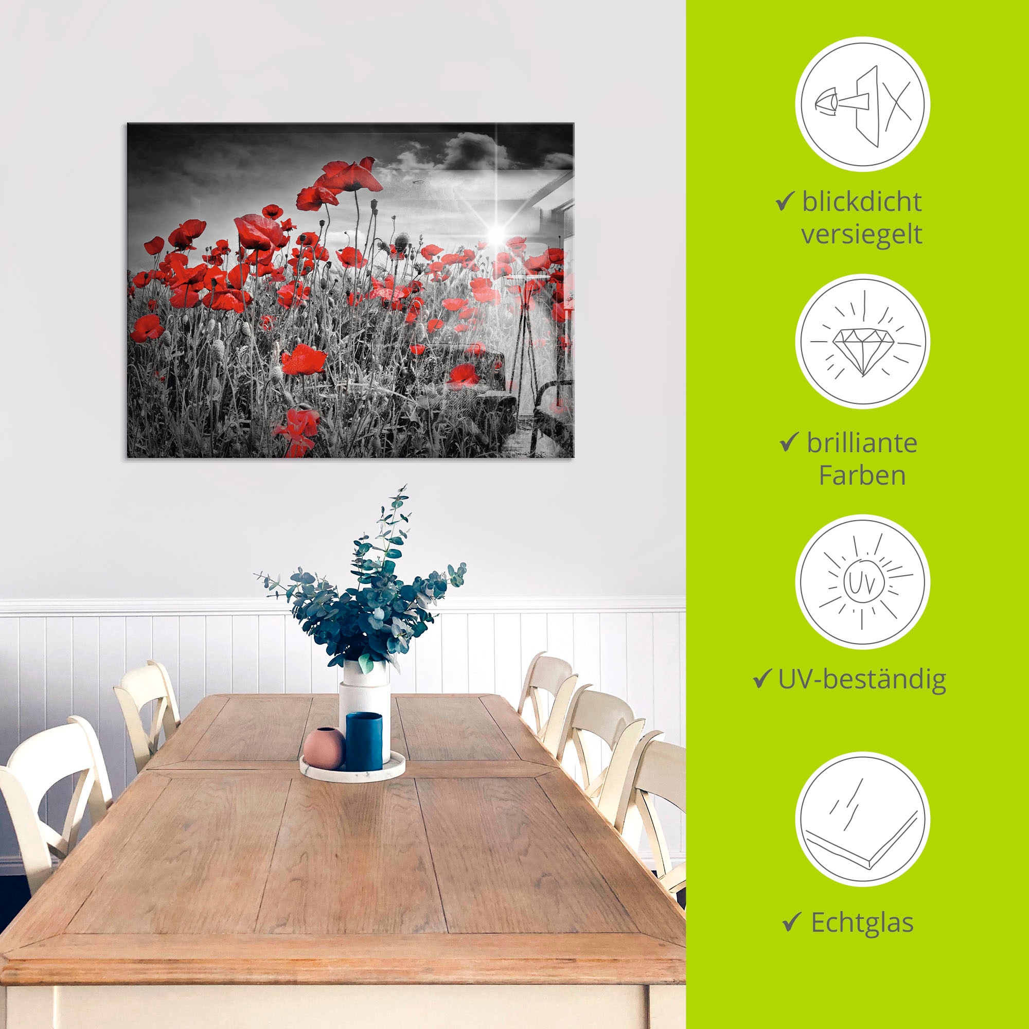 Artland Glasbild »Idyllisches Mohnblumenfeld«, Blumen, (1 St.), in verschiedenen Größen