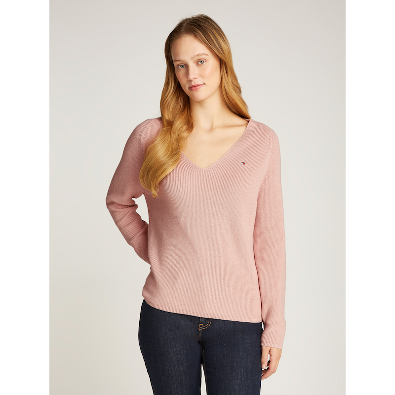 TOMMY HILFIGER Strickpullover »CO CARDI STITCH V-NK LS« mit Logostickerei Foggy Pink XL (42) XL (42) Pullover von TOMMY HILFIGER