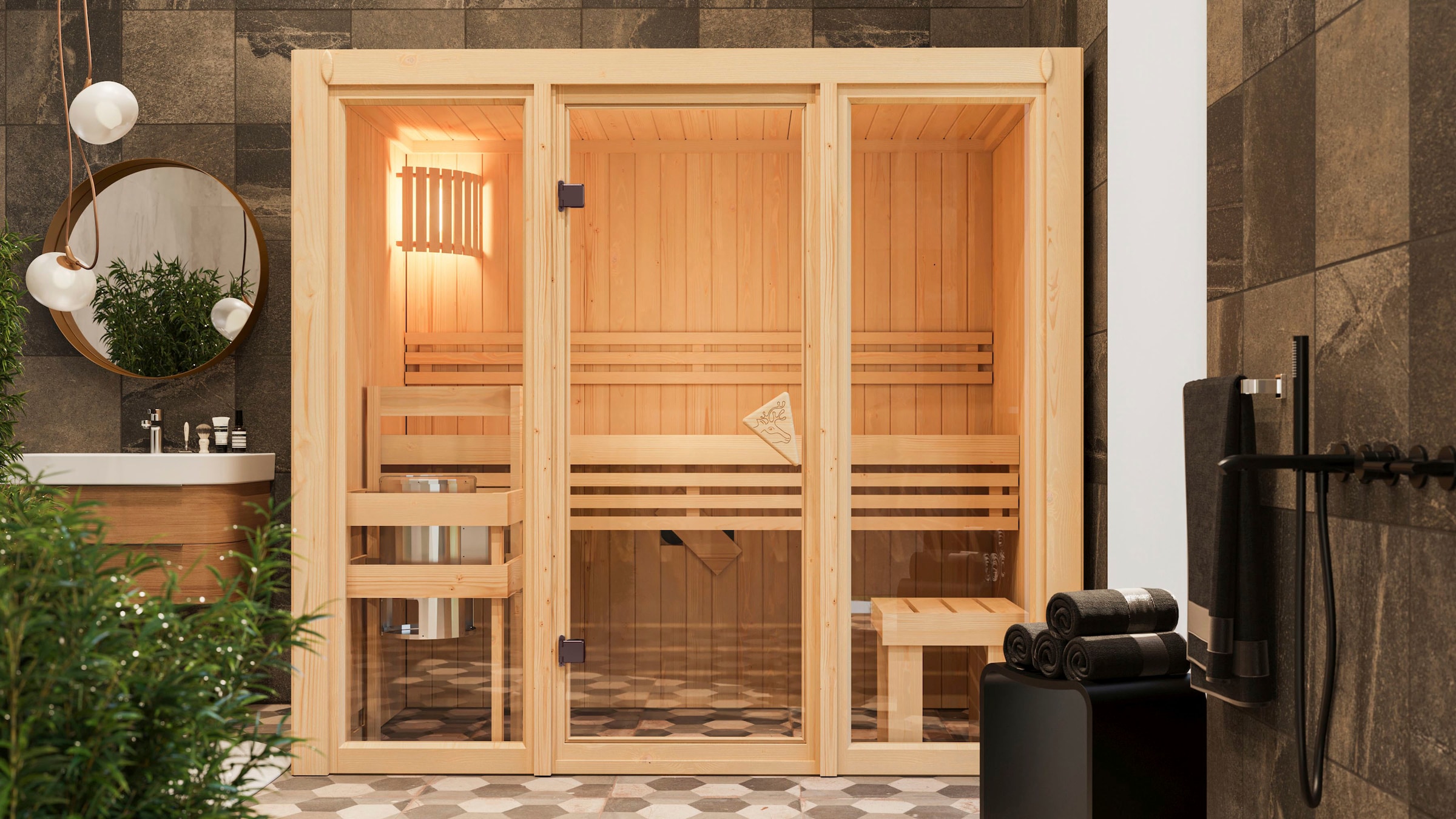 Karibu Sauna »Alani 2« Ofen 3,6 kW Bio-Ofen externe Strg. easy