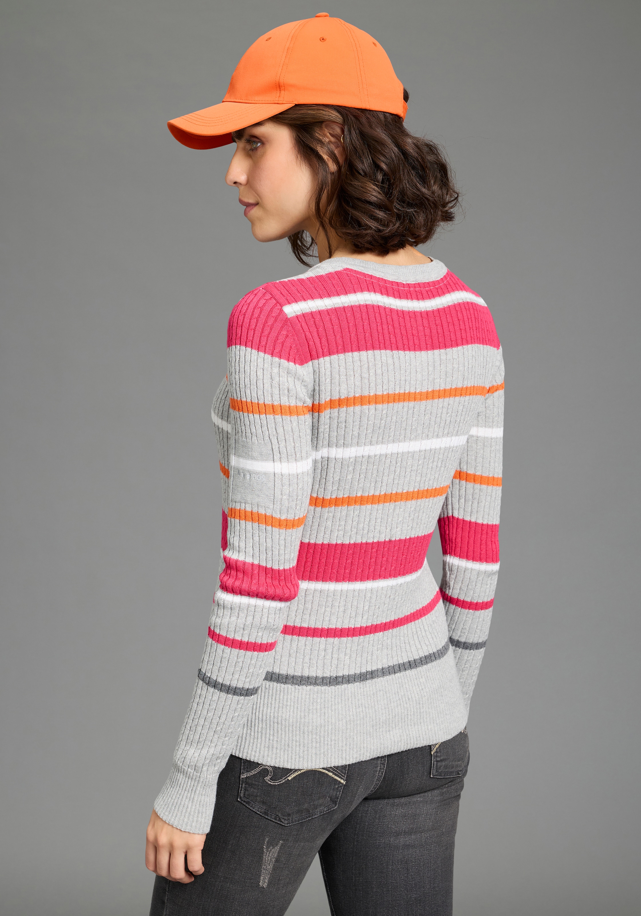 KangaROOS Strickjacke mit Zopfmuster und Streifen