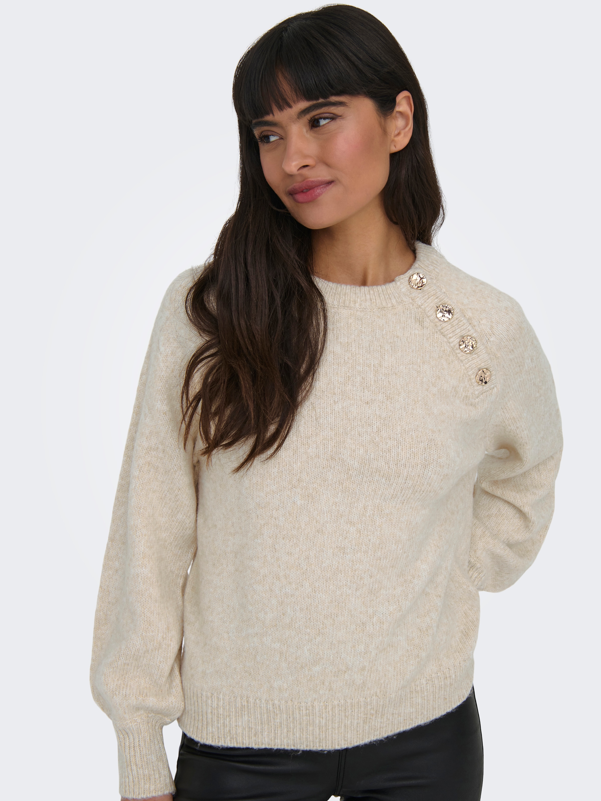 ONLY Rundhalspullover »ONLEMMA LS BUTTON ONECK EX KNT« Kunstfaser, regular fit