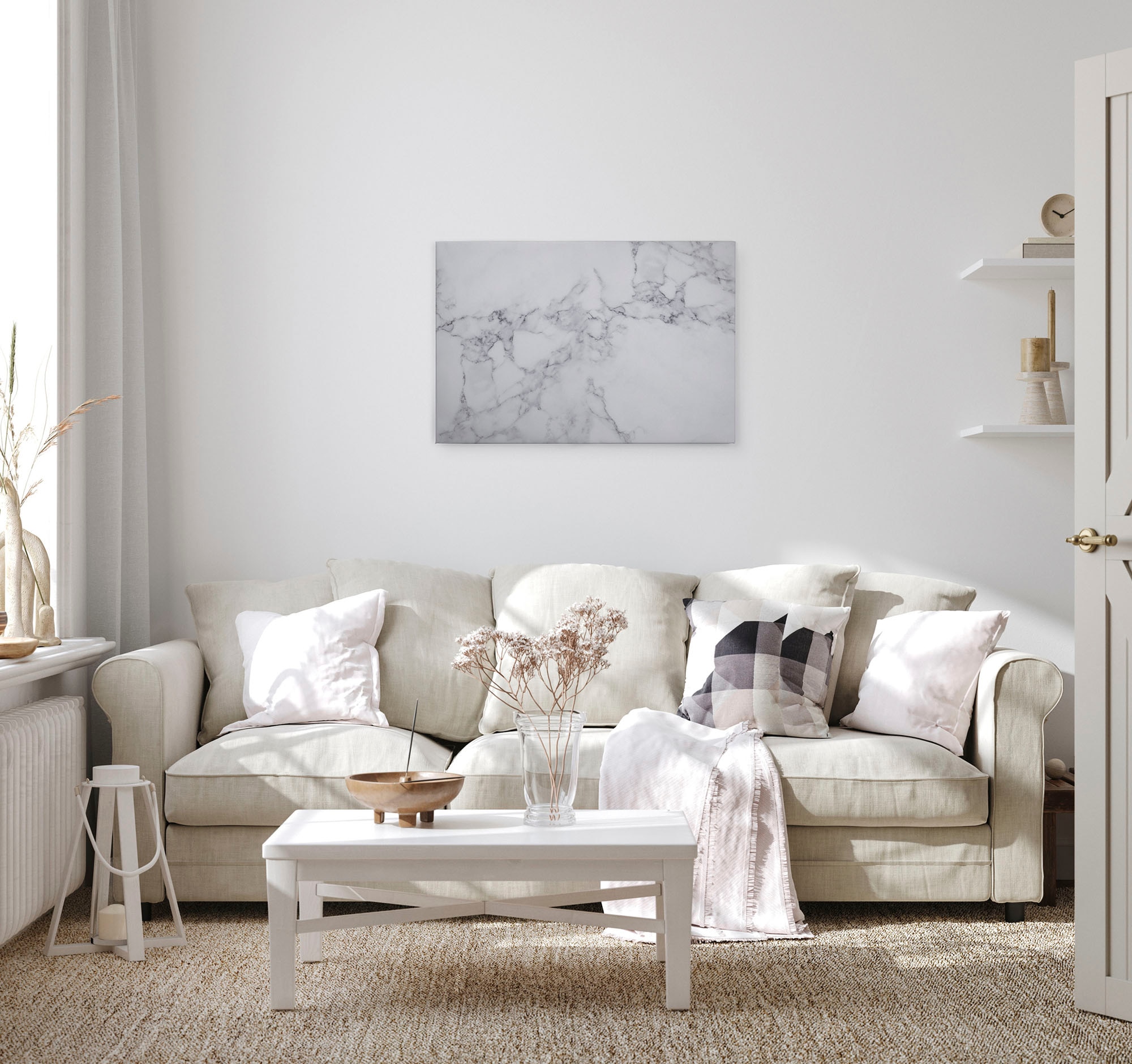 A.S. Création Leinwandbild »White Marble«, Kunst-Marmor-Kinder, (1 St.), Marmoroptik Marmor Keilrahmen Leinwand-Bild Wohnzimmer modern Wandbild